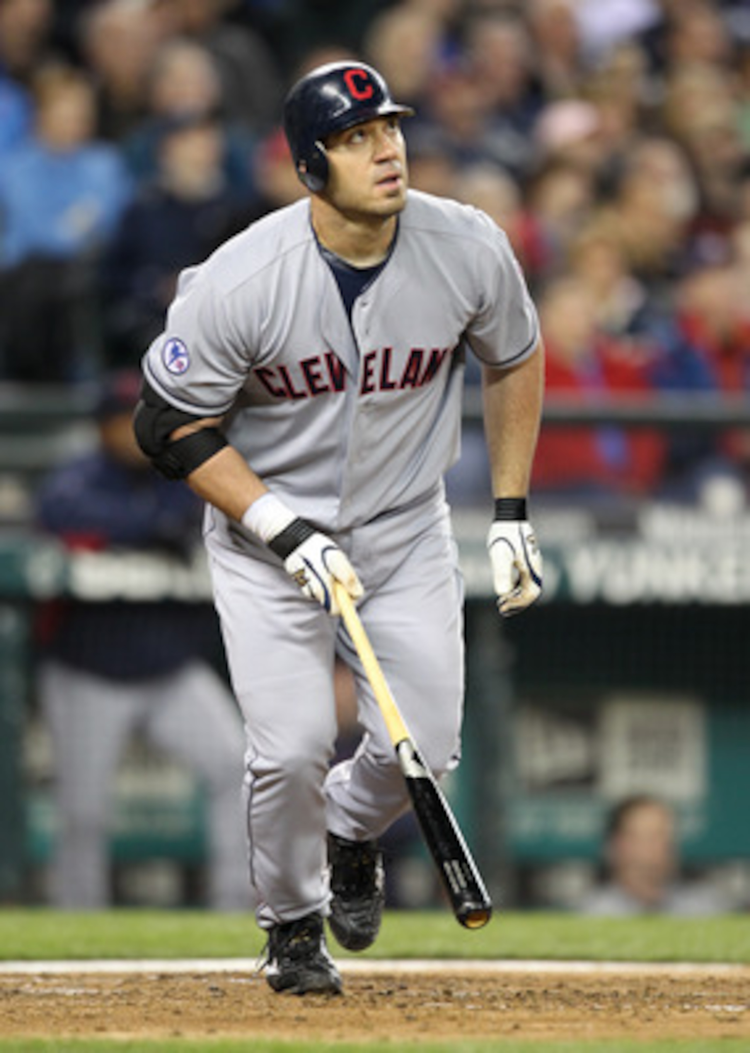 SEATTLE, WA - APRIL 08:  Travis Hafner #48 of the Cleveland Indians watches his three-run homerun in the fourth inning against the Seattle Mariners during the Mariners' home opener at Safeco Field on April 8, 2011 in Seattle, Washington. (Photo by Otto Gr
