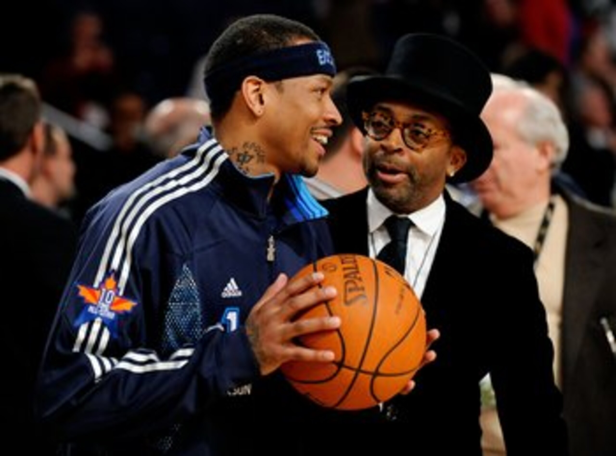 PHOENIX - FEBRUARY 15:  Allen Iverson #1 of the Eastern Conference talks to director Spike Lee before the 58th NBA All-Star Game, part of 2009 NBA All-Star Weekend at US Airways Center on February 15, 2009 in Phoenix, Arizona.  NOTE TO USER: User expressl