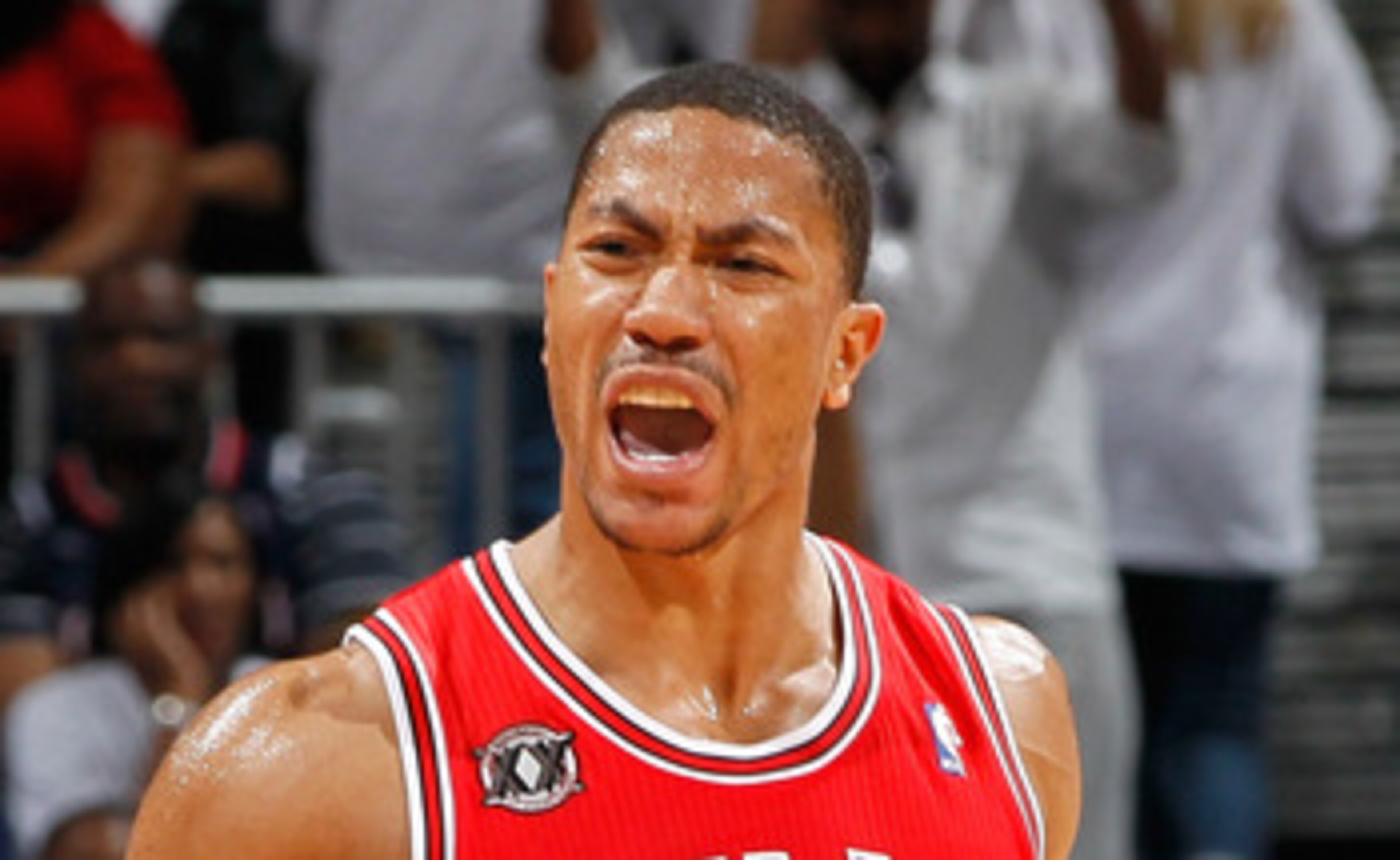ATLANTA, GA - MAY 12:  Derrick Rose #1 of the Chicago Bulls reacts after a basket against the Atlanta Hawks in Game Six of the Eastern Conference Semifinals in the 2011 NBA Playoffs at Phillips Arena on May 12, 2011 in Atlanta, Georgia.  NOTE TO USER: Use