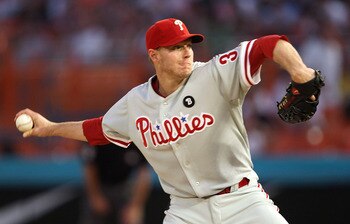 MIAMI GARDENS, FL - MAY 10:  Roy Halladay #34 of the Philadelphia Phillies pitches during a game against the Florida Marlins at Sun Life Stadium on May 10, 2011 in Miami Gardens, Florida.  (Photo by Mike Ehrmann/Getty Images)