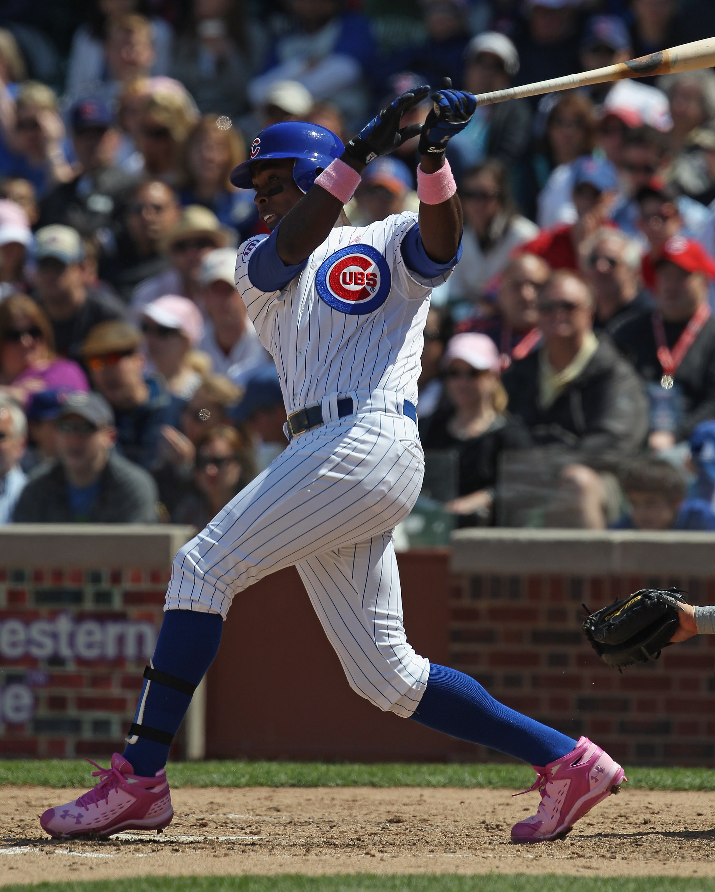 CHICAGO, IL - MAY 08: Alfonso Soriano #12 of the Chicago Cubs hits the ball against the Cincinnati Reds at Wrigley Field on May 8, 2011 in Chicago, Illinois. The Reds defeated the Cubs 2-0. (Photo by Jonathan Daniel/Getty Images)
