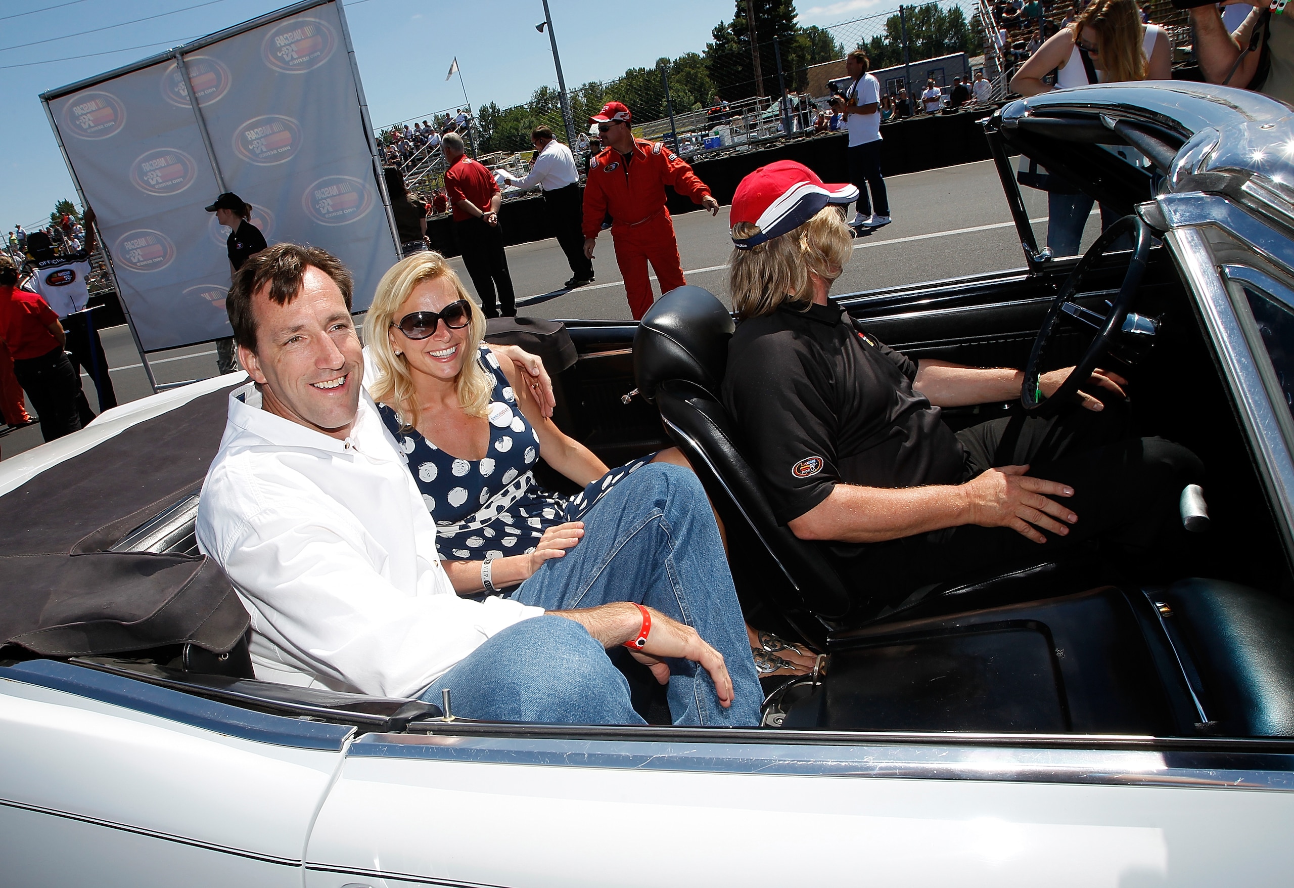 PORTLAND, OR - JULY 18:  Oregon gubernatorial candidate Chris Dudley premeets drivers and speaks before the NASCAR K&N Pro Series West Bi-Mart Salute to the Troops 125 on July 18, 2010 at Portland International Raceway in Portland, Oregon.  (Photo by Jona