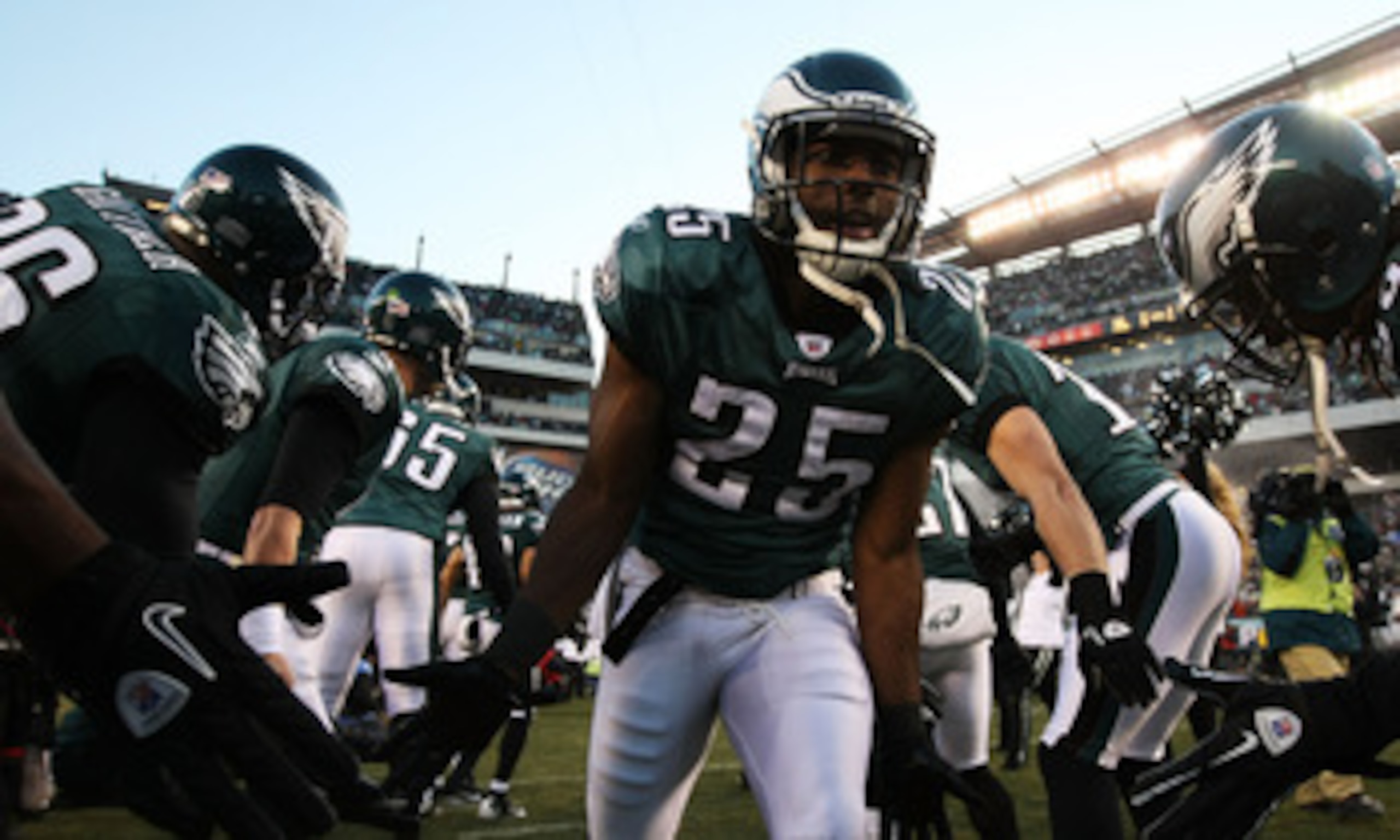 PHILADELPHIA, PA - JANUARY 09:  LeSean McCoy #25 of the Philadelphia Eagles takes the field before playing against the Green Bay Packers in the 2011 NFC wild card playoff game at Lincoln Financial Field on January 9, 2011 in Philadelphia, Pennsylvania.  (