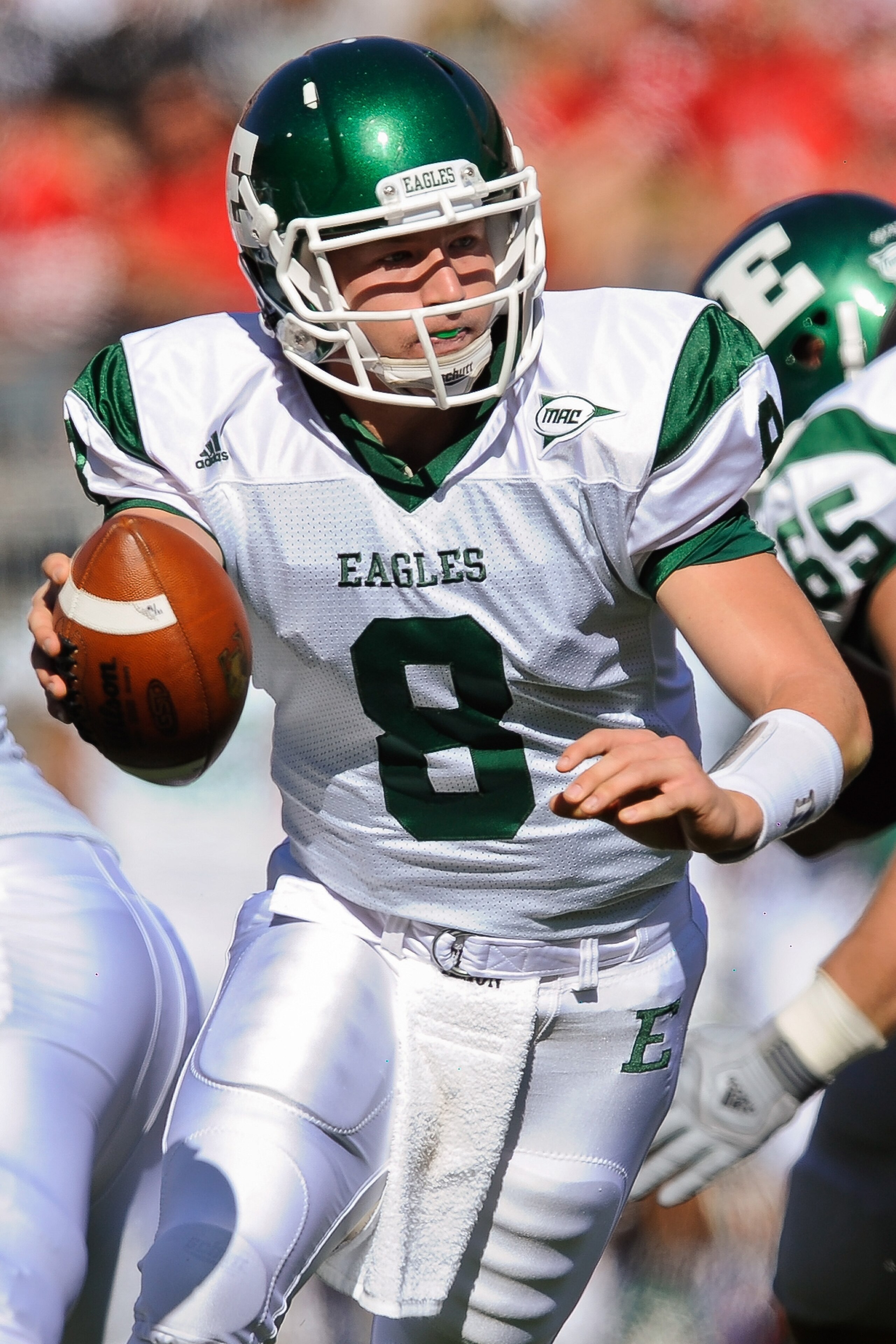 COLUMBUS, OH - SEPTEMBER 25: Quarterback Alex Gillett #8 of the Eastern Michigan Eagles hands off the ball against the Ohio State Buckeyes at Ohio Stadium on September 25, 2010 in Columbus, Ohio. Ohio State won 73-20. (Photo by Jamie Sabau/Getty Images) COLUMBUS, OH - SEPTEMBER 25: Quarterback Alex Gillett #8 of the Eastern Michigan Eagles hands off the ball against the Ohio State Buckeyes at Ohio Stadium on September 25, 2010 in Columbus, Ohio. Ohio State won 73-20. (Photo by Jamie Sabau/Getty Images)