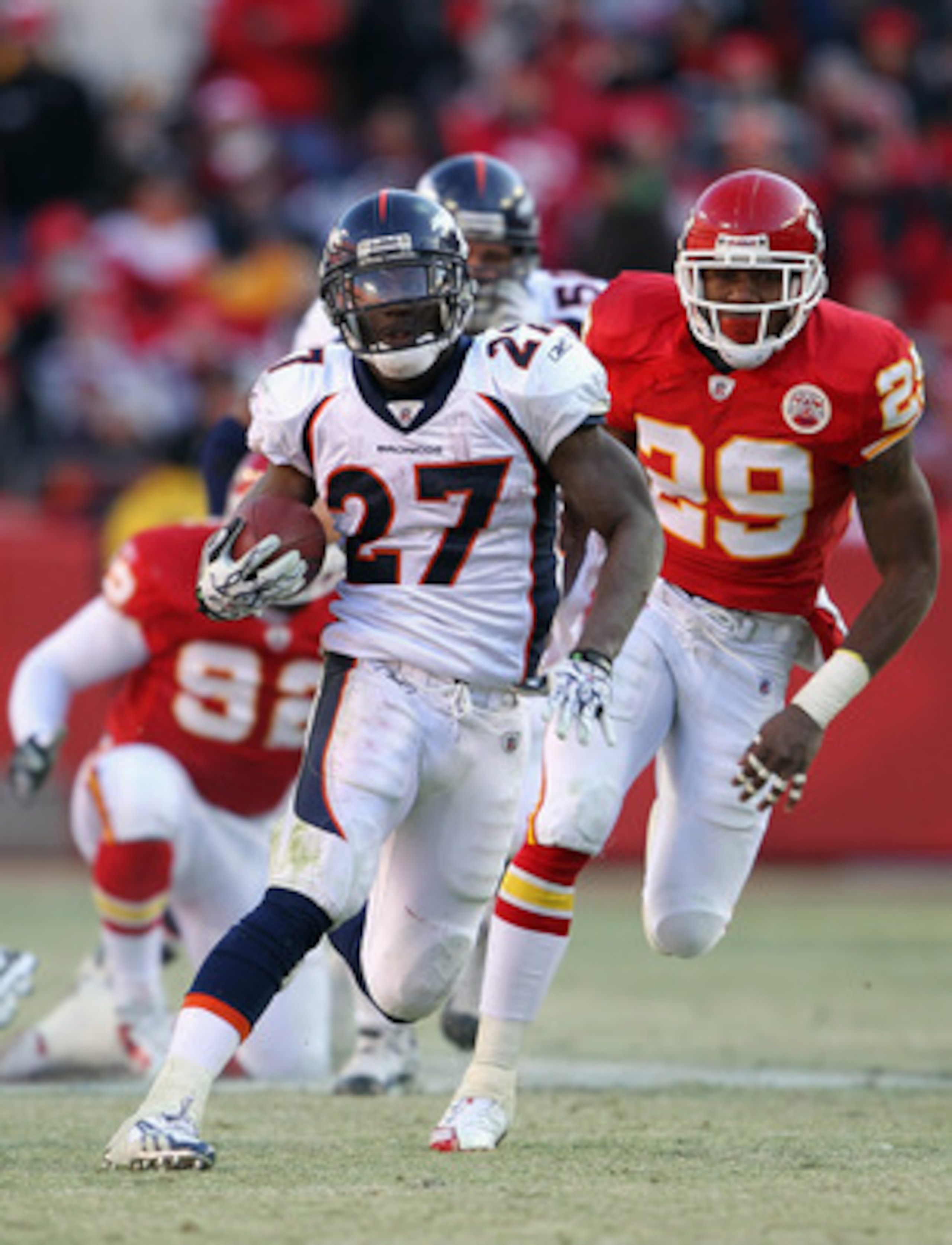 KANSAS CITY, MO - DECEMBER 05:  Knowshon Moreno #27 of the Denver Broncos in action during the game against the Kansas City Chiefs on December 5, 2010 at Arrowhead Stadium in Kansas City, Missouri.  (Photo by Jamie Squire/Getty Images)