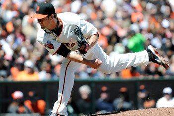 SAN FRANCISCO, CA - MAY 8: Ryan Vogelsong #32 of the San Francisco Giants pitches against Colorado Rockies during a MLB baseball game at AT&T Park May 8, 2011 in San Francisco, California.  The Giants won the game 3-1. (Photo by Thearon W. Henderson/Getty