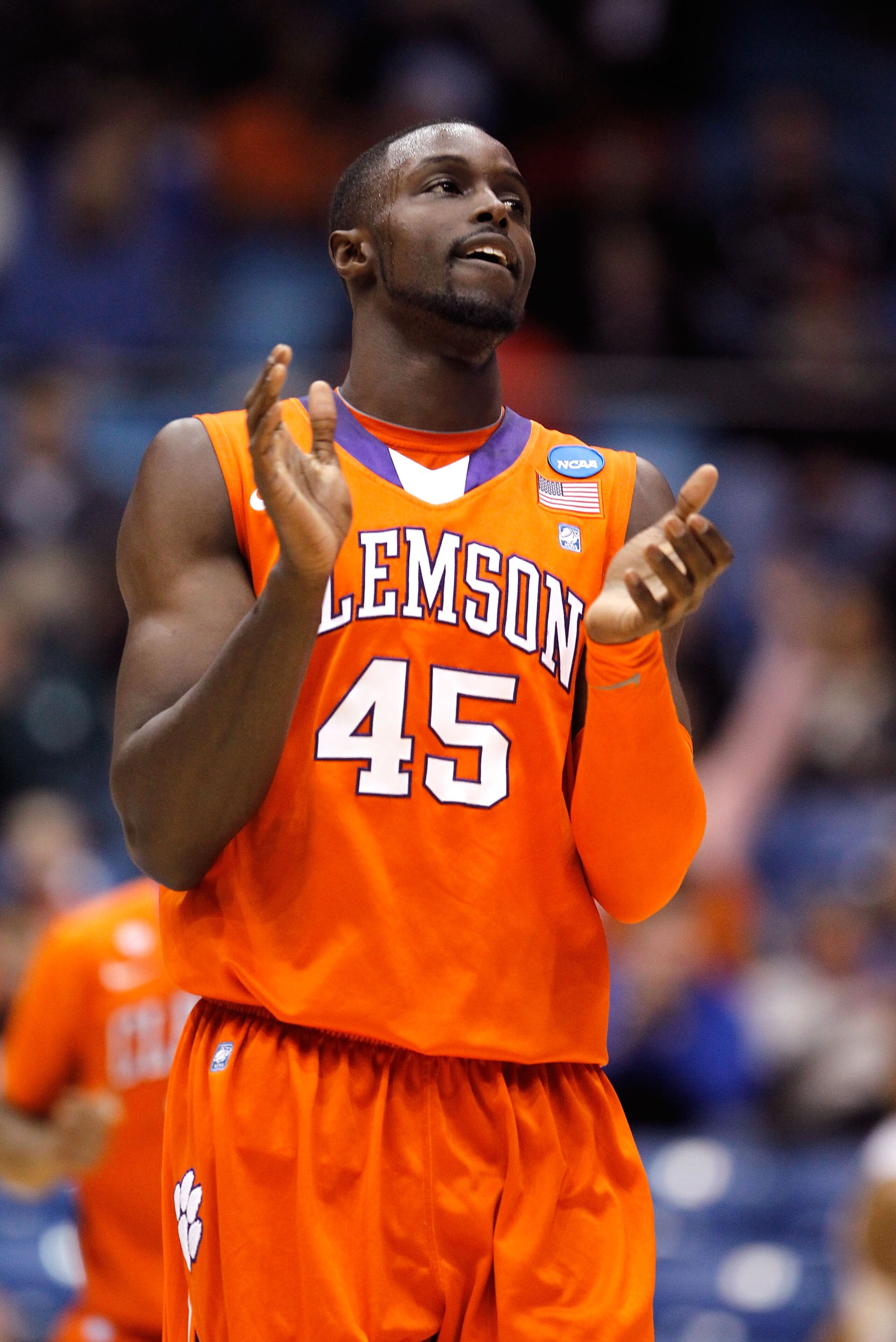 DAYTON, OH - MARCH 15: Jerai Grant #45 of the Clemson Tigers reacts after a play in the first half against the UAB Blazers during the first round of the 2011 NCAA men's basketball tournament at UD Arena on March 15, 2011 in Dayton, Ohio. (Photo by Gregor DAYTON, OH - MARCH 15: Jerai Grant #45 of the Clemson Tigers reacts after a play in the first half against the UAB Blazers during the first round of the 2011 NCAA men's basketball tournament at UD Arena on March 15, 2011 in Dayton, Ohio. (Photo by Gregor