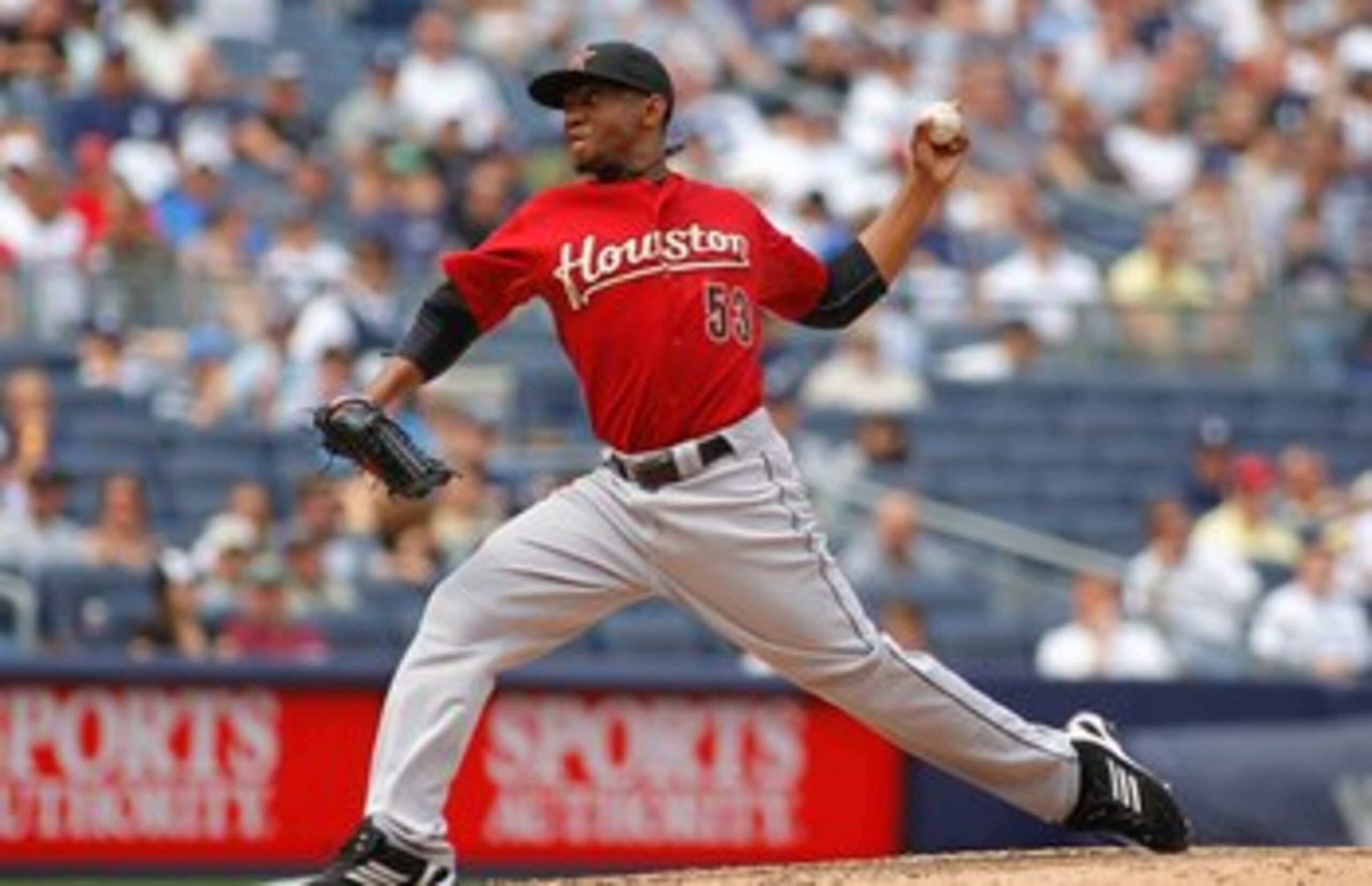 NEW YORK - JUNE 12: Wesley Wright #53 of the Houston Astros throws a pitch during the game against the New York Yankees on June 12, 2010 at Yankee Stadium in the Bronx borough of New York City. (Photo by Mike Stobe/Getty Images)