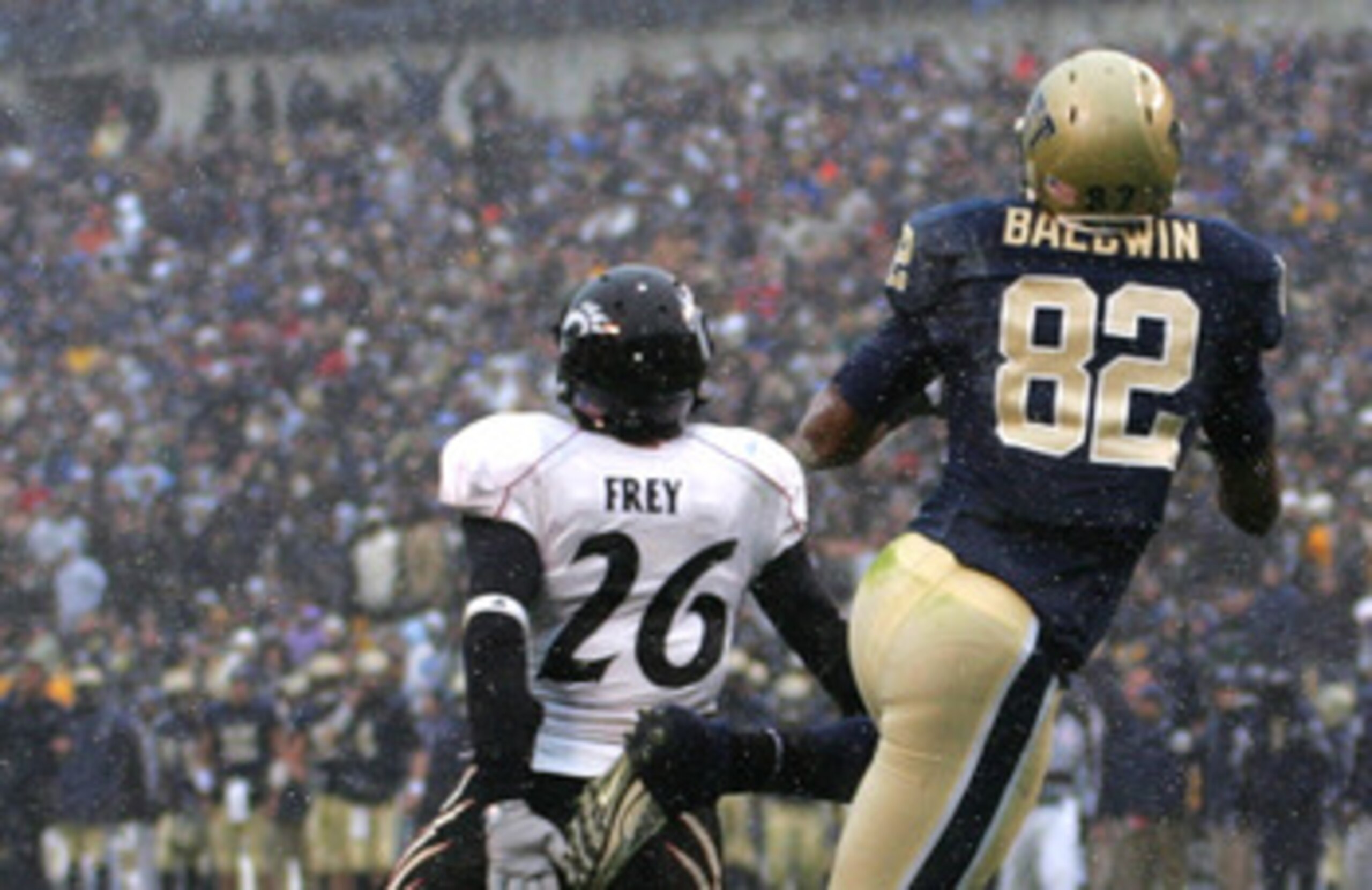 PITTSBURGH - DECEMBER 05:  Jonathan Baldwin #82 of the University of Pittsburgh Panthers catches a touchdown in the fourth quarter against the Cincinnati Bearcats on December 5, 2009 at Heinz Field in Pittsburgh, Pennsylvania. (Photo by Jared Wickerham/Ge