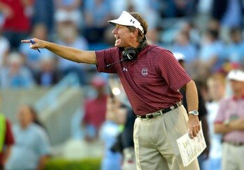 CHAPEL HILL, NC - OCTOBER 13:  Coach Steve Spurrier of the South Carolina Gamecocks calls instructions against the North Carolina Tar Heels at Kenan Stadium October 13, 2007 in Chapel Hill, North Carolina. South Carolina won 21-15.  (Photo by Grant Halver