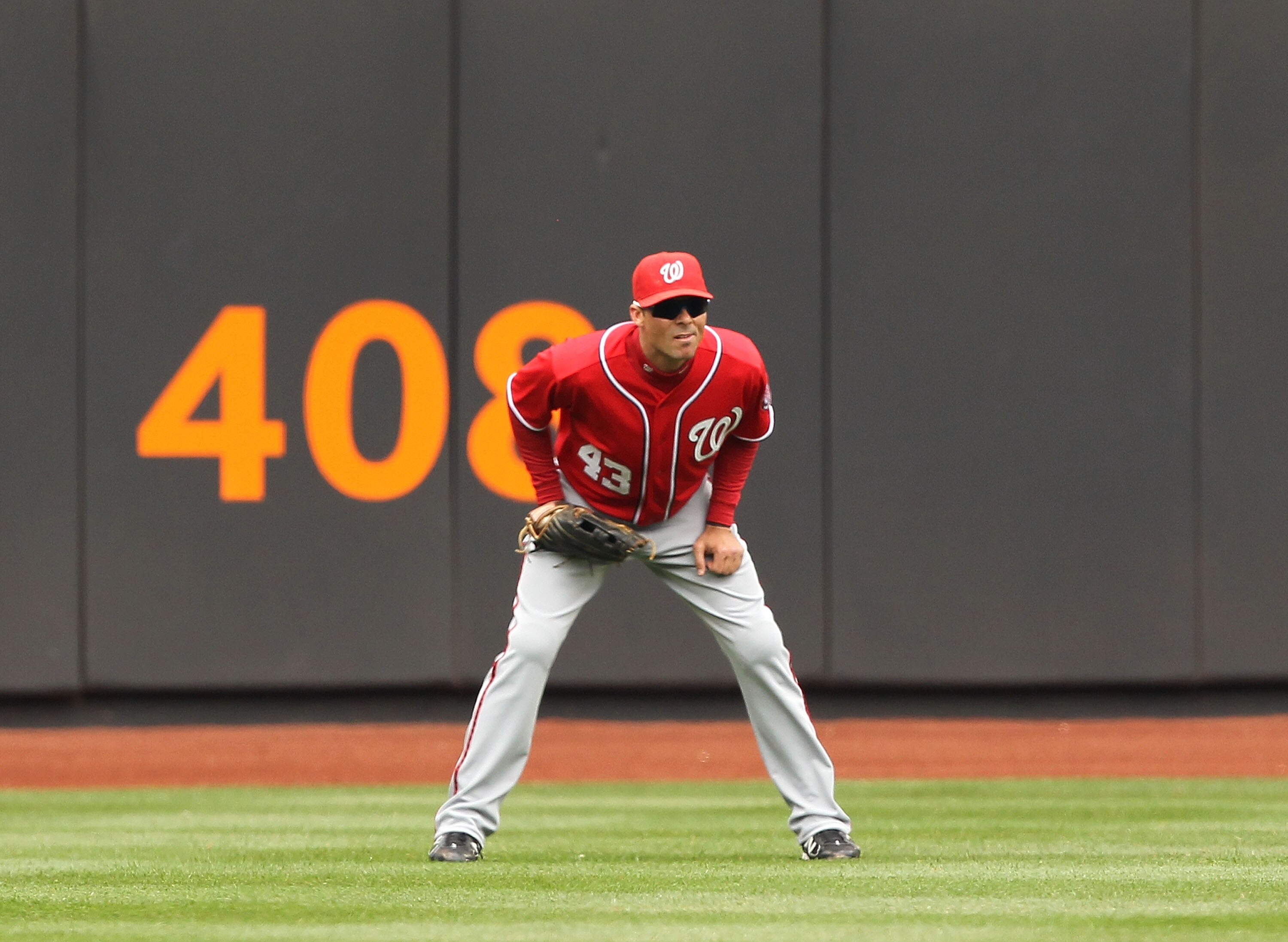 NEW YORK, NY - APRIL 10: Rick Ankiel #43 of the Washington Nationals  in action against the New York Mets during their game on April 10, 2011 at Citi Field in the Flushing neighborhood of the Queens borough of New York City.  (Photo by Al Bello/Getty Imag