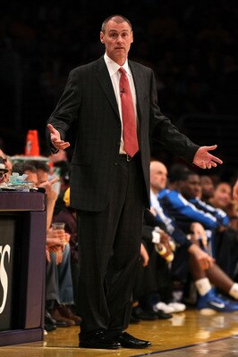 LOS ANGELES, CA - MAY 04:  Head coach Rick Carlisle of the Dallas Mavericks reacts in the first half while taking on the Los Angeles Lakers in Game Two of the Western Conference Semifinals in the 2011 NBA Playoffs at Staples Center on May 4, 2011 in Los A