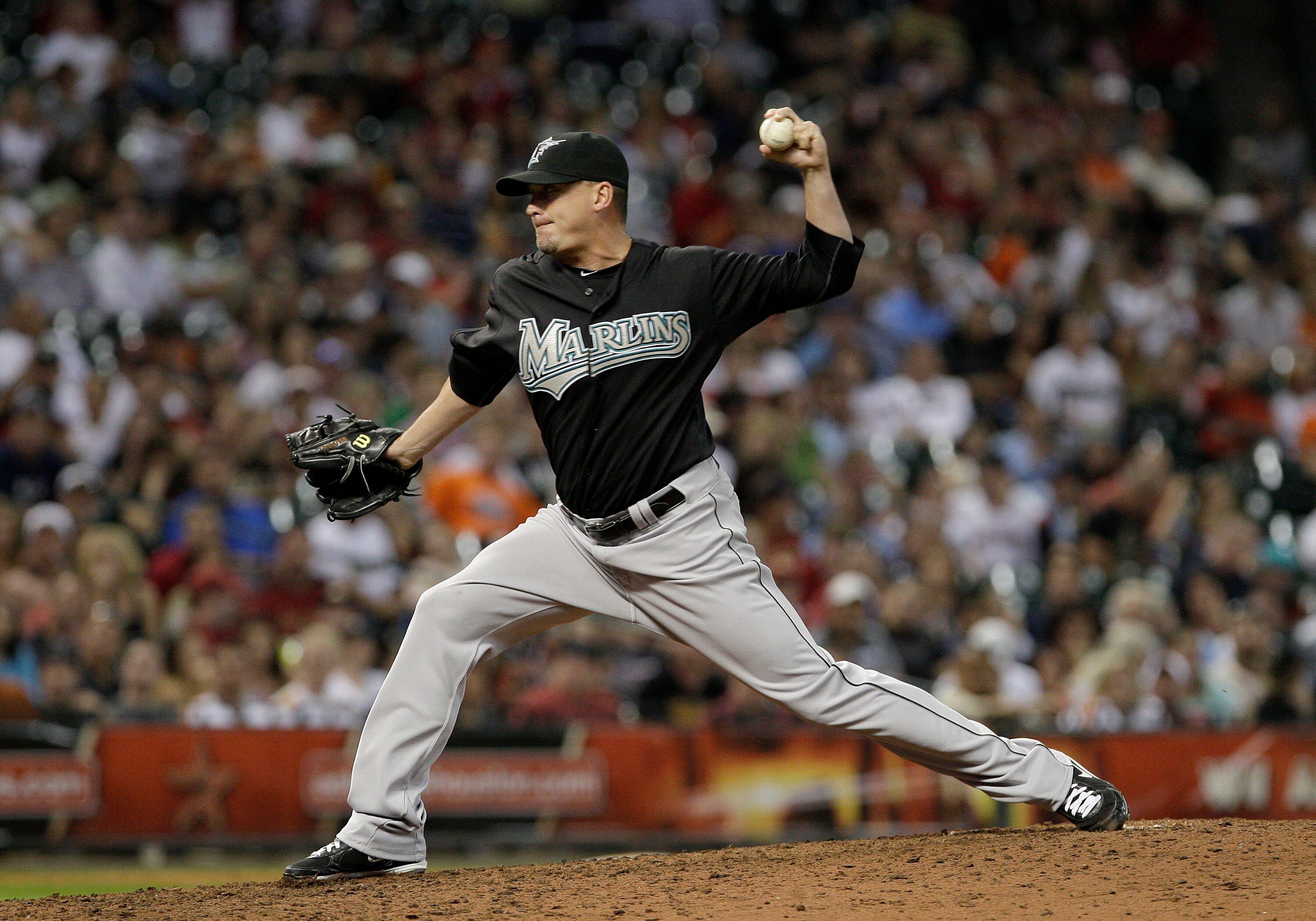 HOUSTON, TX - APRIL 09 : Relief pitcher Randy Choate #38 of the Florida Marlins in the sixth inning against  the Houston Astros in a MLB game on April 9, 2011 at Minute Maid Park in Houston, Texas. The Marlins won 7 to 5 . (Photo by Thomas B. Shea / Getty