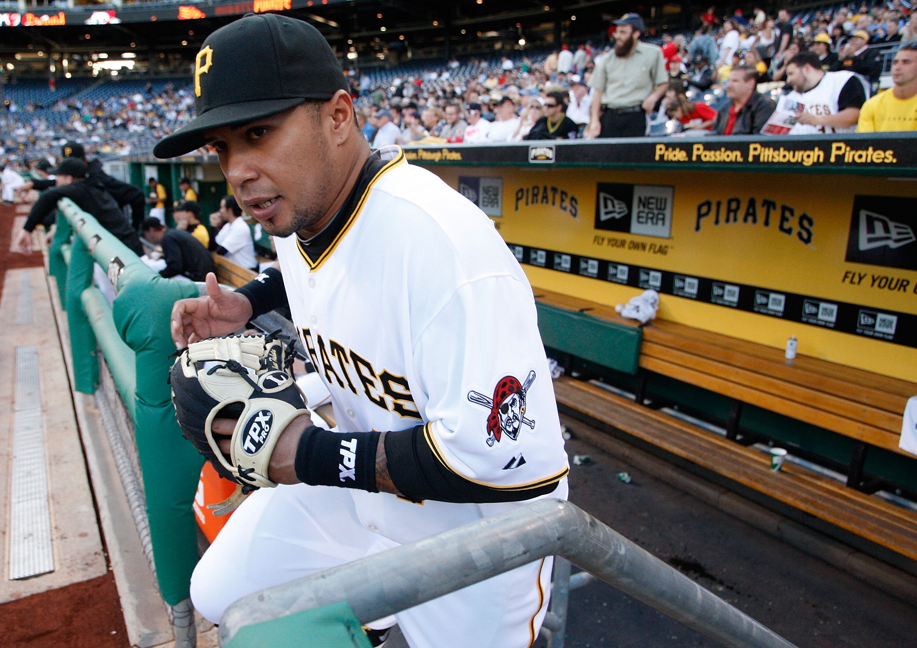 PITTSBURGH - MAY 09:  Jose Tabata #31 of the Pittsburgh Pirates runs out of the dugout and onto the field during the game against the Los Angeles Dodgers on May 9, 2011 at PNC Park in Pittsburgh, Pennsylvania.  (Photo by Jared Wickerham/Getty Images)