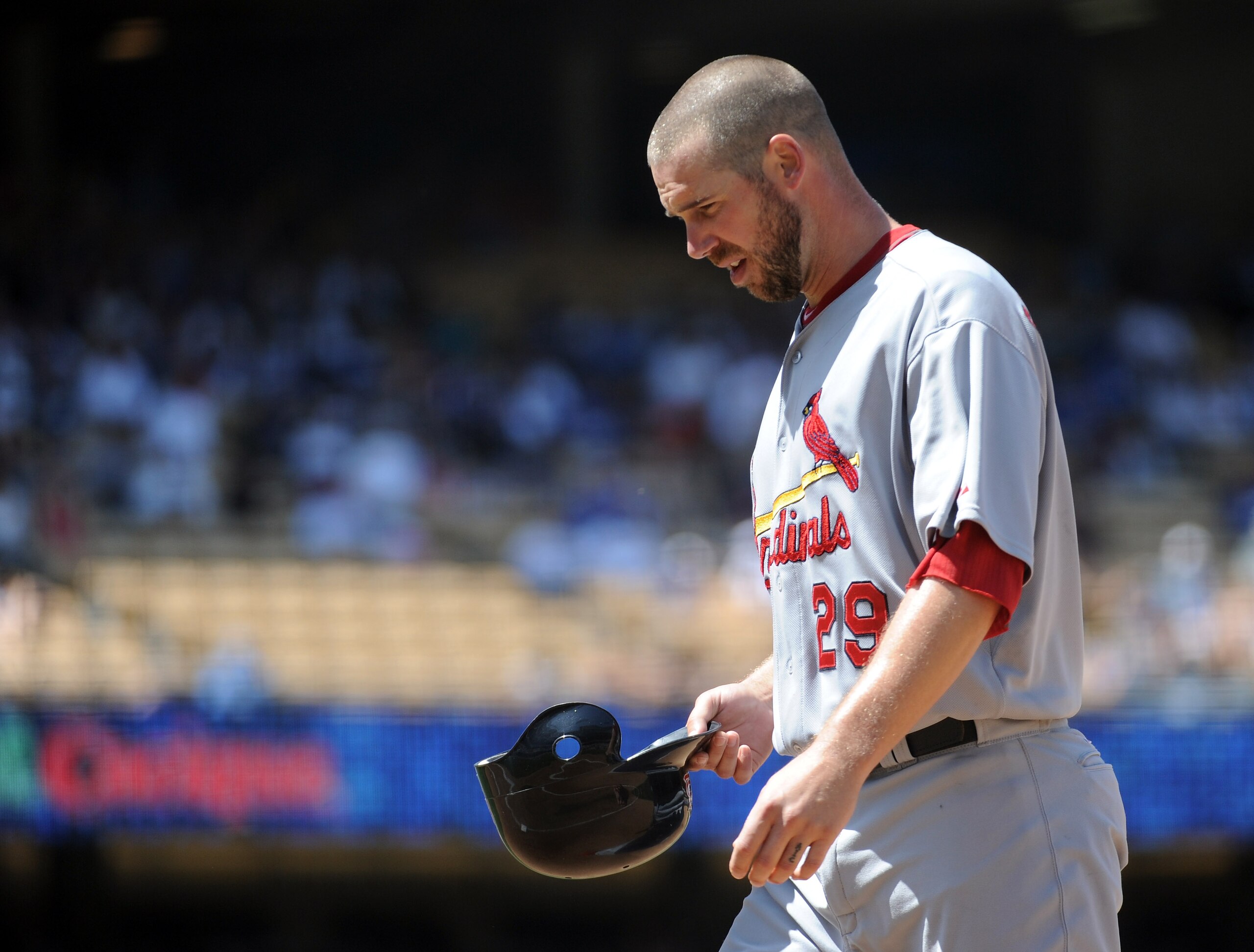 LOS ANGELES, CA - APRIL 17: Chris Carpenter #29 of the St. Louis Cardinals leaves the mound against the Los Angeles Dodgers at Dodger Stadium on April 17, 2011 in Los Angeles, California. (Photo by Harry How/Getty Images) LOS ANGELES, CA - APRIL 17: Chris Carpenter #29 of the St. Louis Cardinals leaves the mound against the Los Angeles Dodgers at Dodger Stadium on April 17, 2011 in Los Angeles, California. (Photo by Harry How/Getty Images)