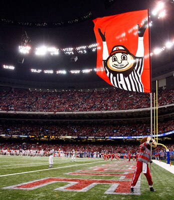 NEW ORLEANS, LA - JANUARY 04: The Ohio State Buckeyes mascot holds up a flag in the second quarter against the Arkansas Razorbacks during the Allstate Sugar Bowl at the Louisiana Superdome on January 4, 2011 in New Orleans, Louisiana. (Photo by Kevin C. NEW ORLEANS, LA - JANUARY 04: The Ohio State Buckeyes mascot holds up a flag in the second quarter against the Arkansas Razorbacks during the Allstate Sugar Bowl at the Louisiana Superdome on January 4, 2011 in New Orleans, Louisiana. (Photo by Kevin C.
