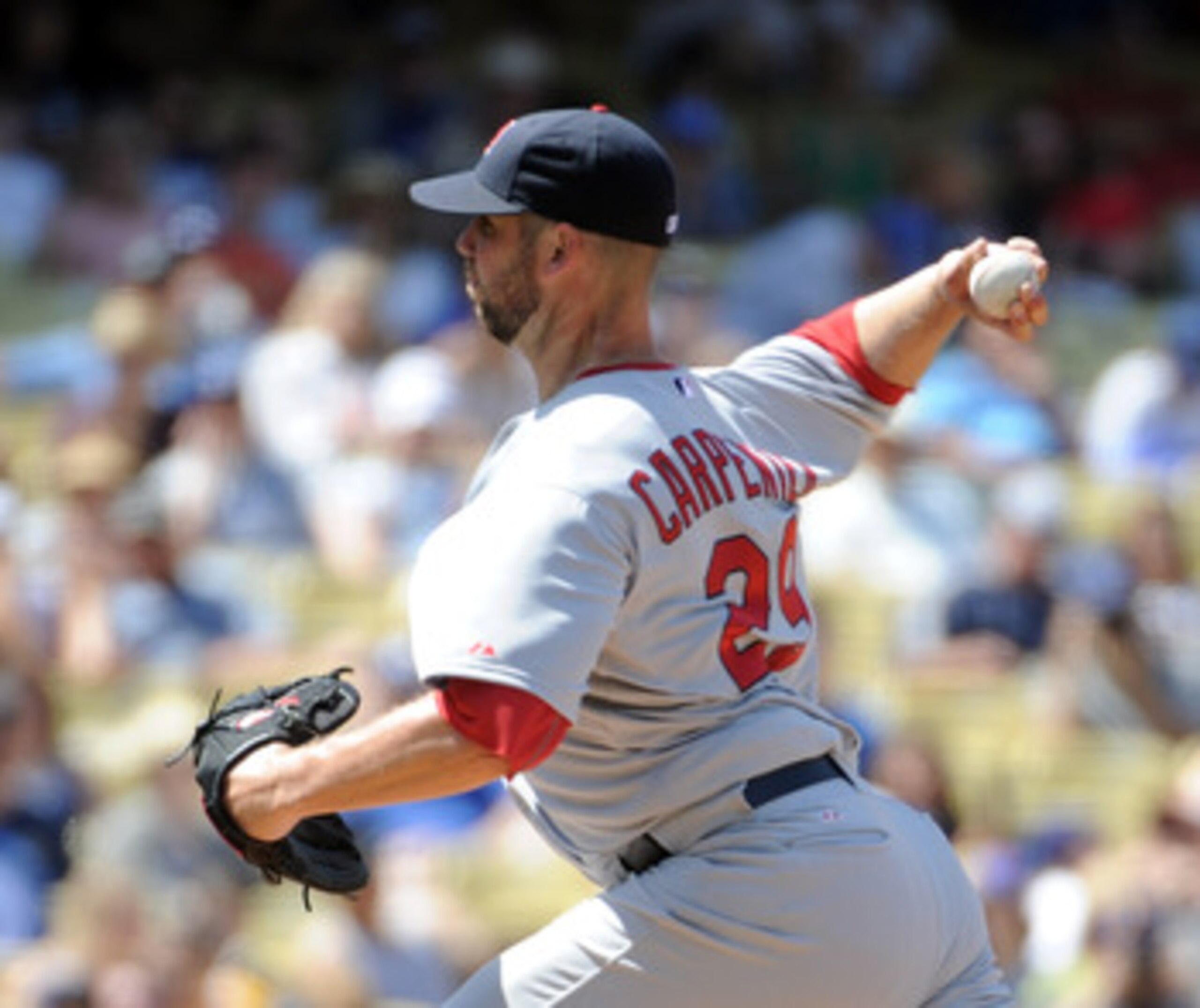 LOS ANGELES, CA - APRIL 17:  Chris Carpenter #29 of the St Louis Cardinals pitches against the Los Angeles Dodgers during the fourth inning at Dodger Stadium on April 17, 2011 in Los Angeles, California.  (Photo by Harry How/Getty Images)