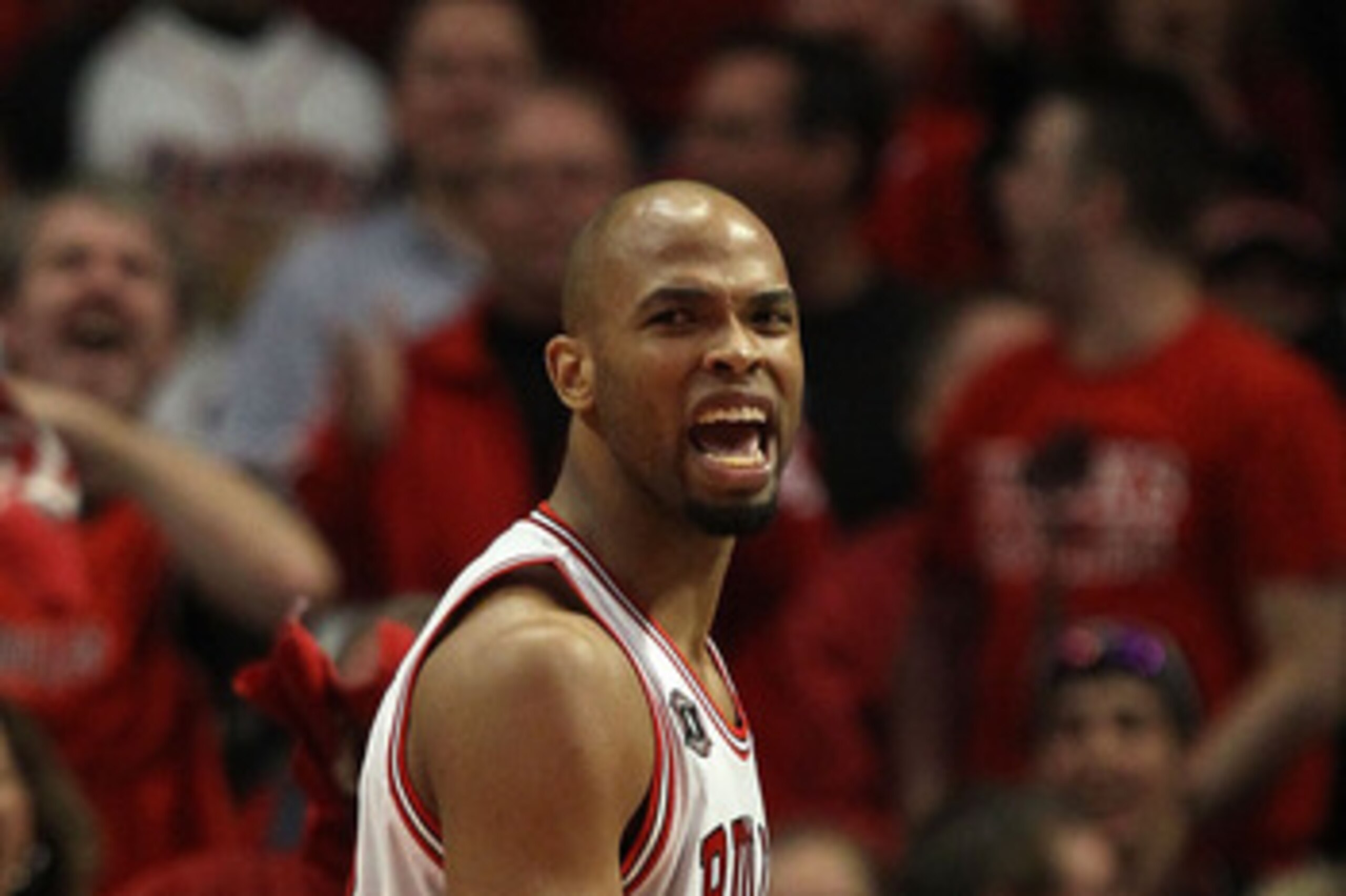 CHICAGO, IL - MAY 15:  Taj Gibson #22 of the Chicago Bulls reacts against the Miami Heat in Game One of the Eastern Conference Finals during the 2011 NBA Playoffs on May 15, 2011 at the United Center in Chicago, Illinois. NOTE TO USER: User expressly ackn