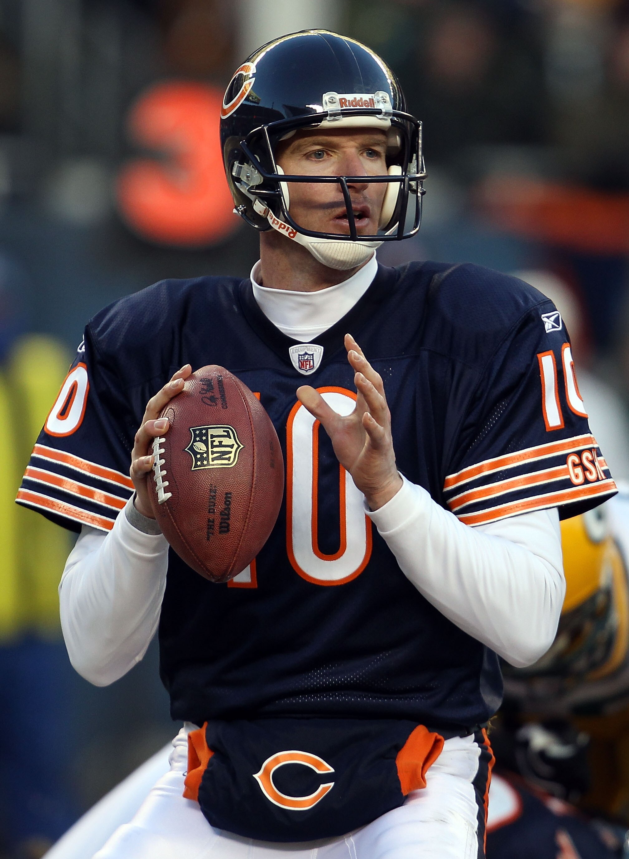 CHICAGO, IL - JANUARY 23:  Todd Collins #10 of the Chicago Bears looks to pass against the Green Bay Packers in the NFC Championship Game at Soldier Field on January 23, 2011 in Chicago, Illinois.  (Photo by Jonathan Daniel/Getty Images)