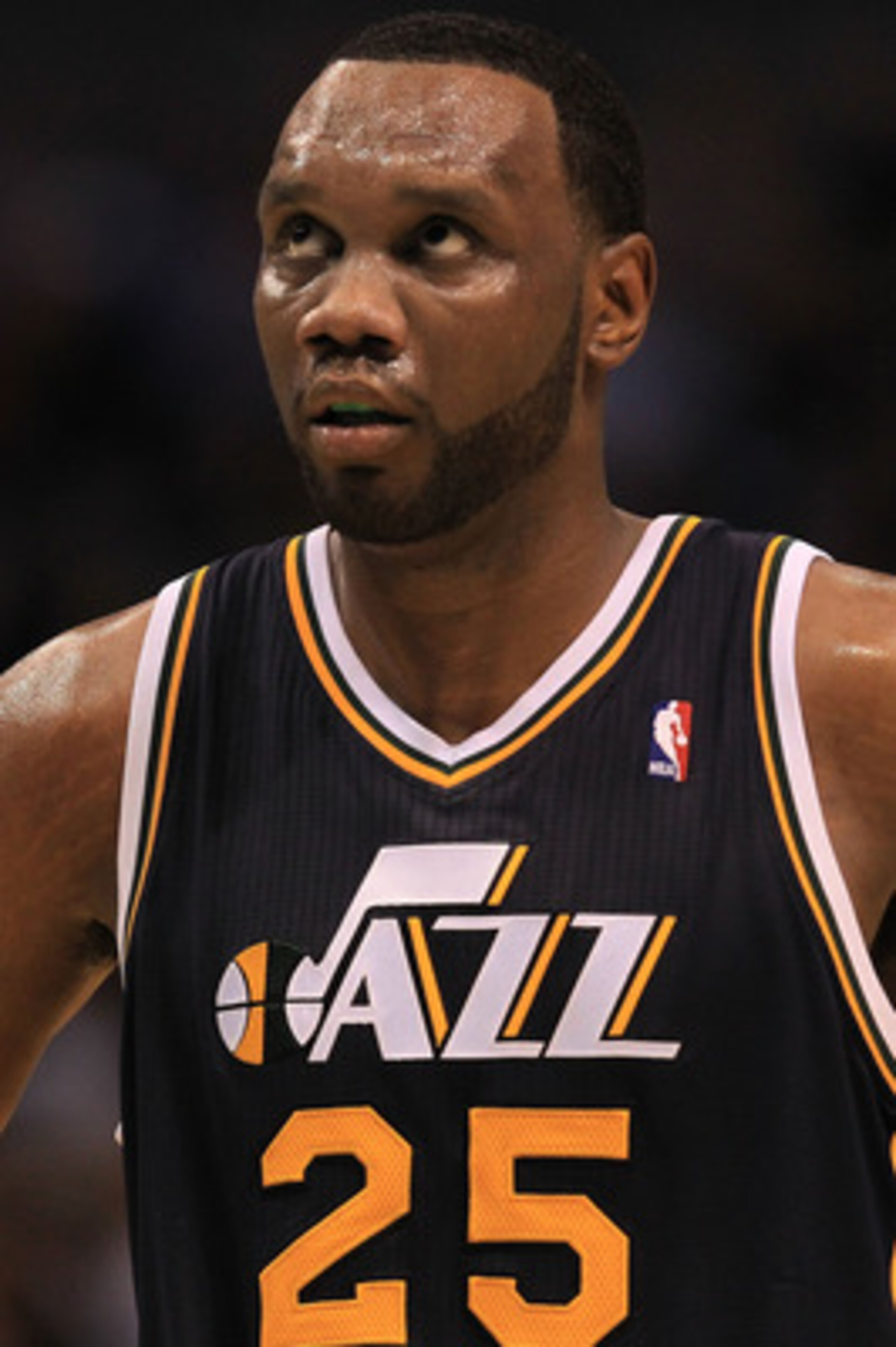 DALLAS, TX - FEBRUARY 23:  Forward Al Jefferson #25 of the Utah Jazz at American Airlines Center on February 23, 2011 in Dallas, Texas.  NOTE TO USER: User expressly acknowledges and agrees that, by downloading and or using this photograph, User is consen