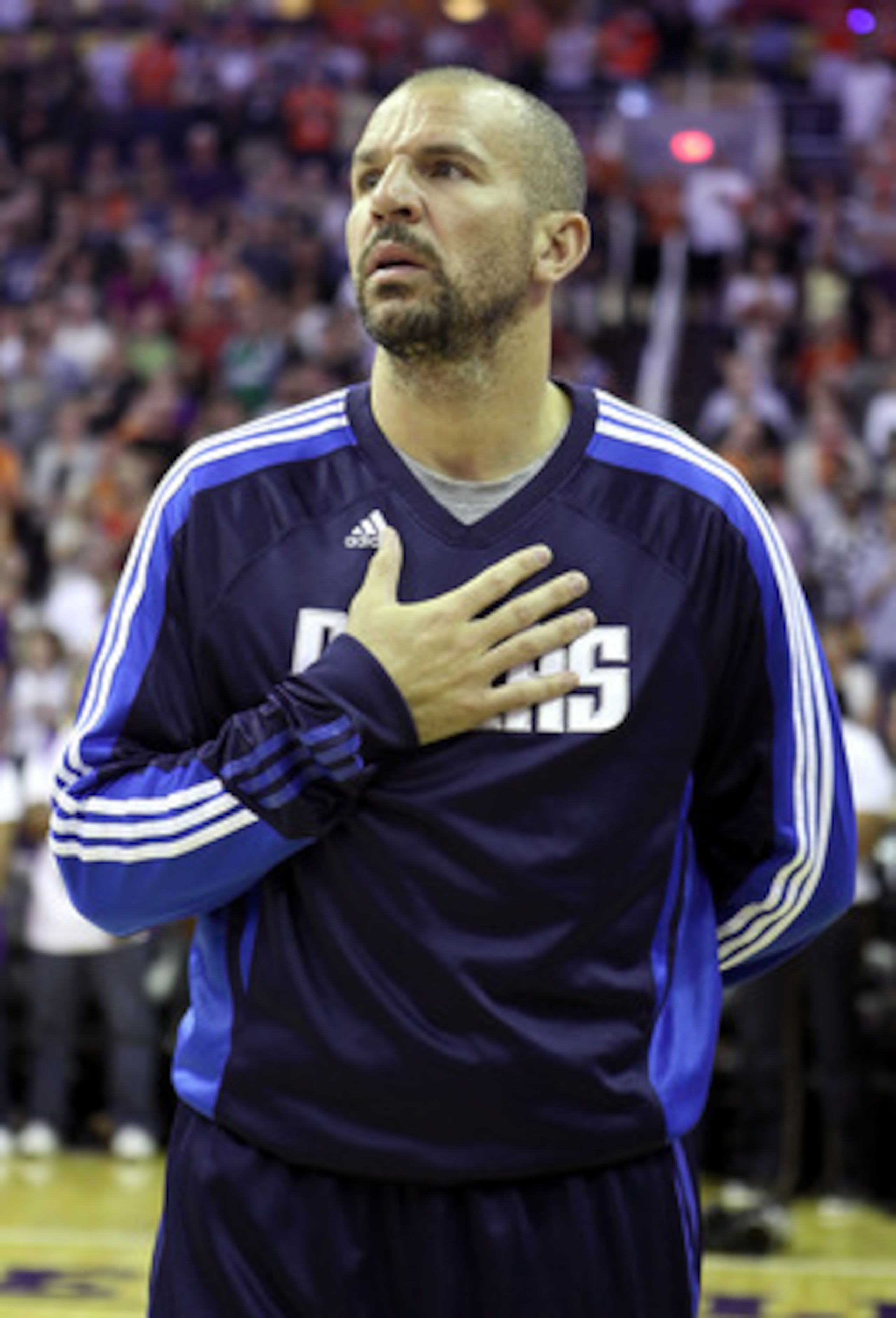 PHOENIX, AZ - MARCH 27: Jason Kidd #2 of the Dallas Mavericks before the NBA game against the Phoenix Suns at US Airways Center on March 27, 2011 in Phoenix, Arizona. The Mavericks defeated the Suns 91-83. NOTE TO USER: User expressly acknowledges and a PHOENIX, AZ - MARCH 27: Jason Kidd #2 of the Dallas Mavericks before the NBA game against the Phoenix Suns at US Airways Center on March 27, 2011 in Phoenix, Arizona. The Mavericks defeated the Suns 91-83. NOTE TO USER: User expressly acknowledges and a