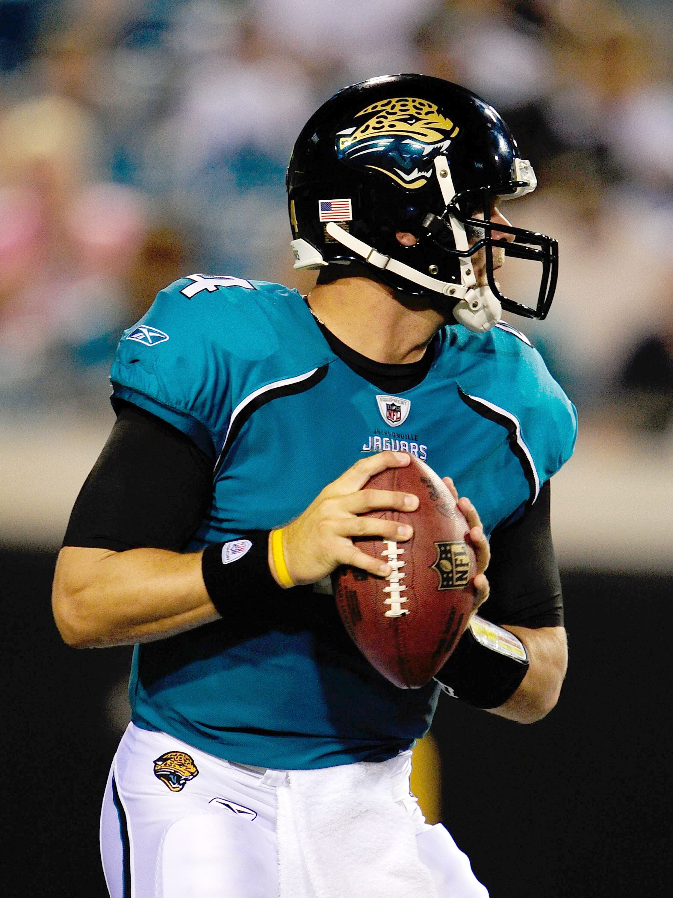 JACKSONVILLE, FL - SEPTEMBER 03:  Todd Bouman #4 of the Jacksonville Jaguars attempts a pass during the game at Jacksonville Municipal Stadium on September 3, 2009 in Jacksonville, Florida.  (Photo by Sam Greenwood/Getty Images)