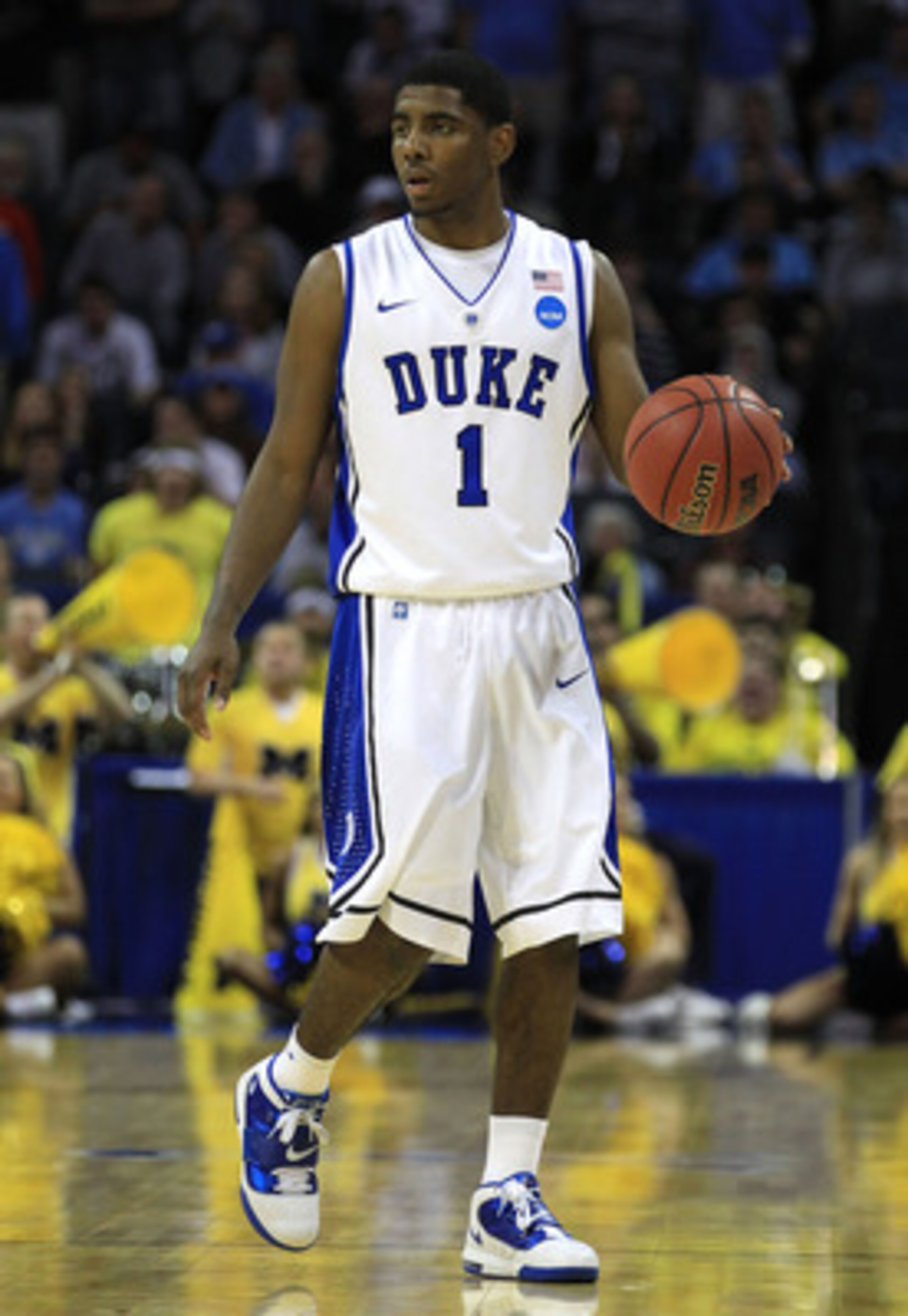 CHARLOTTE, NC - MARCH 20:  Kyrie Irving #1 of the Duke Blue Devils moves the ball while taking on the Michigan Wolverines during the third round of the 2011 NCAA men's basketball tournament at Time Warner Cable Arena on March 20, 2011 in Charlotte, North