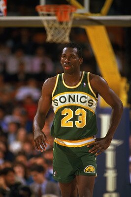 LOS ANGELES - 1990:  Olden Polynice #23 of the Seattle Supersonics walks on the court during a game against the Los Angeles Lakers in the 1989-1990 NBA season at the Great Western Forum in Los Angeles, California.  (Photo by Ken Levine/Getty Images)
