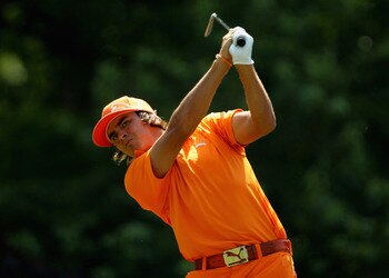 CHARLOTTE, NC - MAY 08:  Rickie Fowler hits a shot during the final round of the Wells Fargo Championship at the Quail Hollow Club on May 8, 2011 in Charlotte, North Carolina.  (Photo by Scott Halleran/Getty Images)