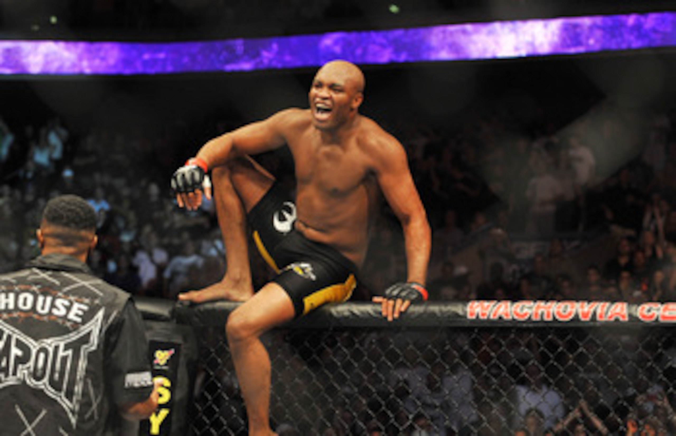 PHILADELPHIA - AUGUST 08:  Anderson Silva celebrates after defeating Forrest Griffin during their light heavyweight bout at UFC 101: Declaration at the Wachovia Center on August 8, 2009 in Philadelphia, Pennsylvania.  (Photo by Jon Kopaloff/Getty Images)