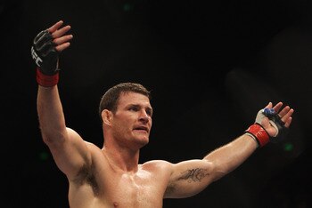 SYDNEY, AUSTRALIA - FEBRUARY 27:  Michael Bisping of Great Britain celebrates his victory over Jorge Rivera of the USA in their middleweight bout part of at UFC 127 at Acer Arena on February 27, 2011 in Sydney, Australia.  (Photo by Mark Kolbe/Getty Image
