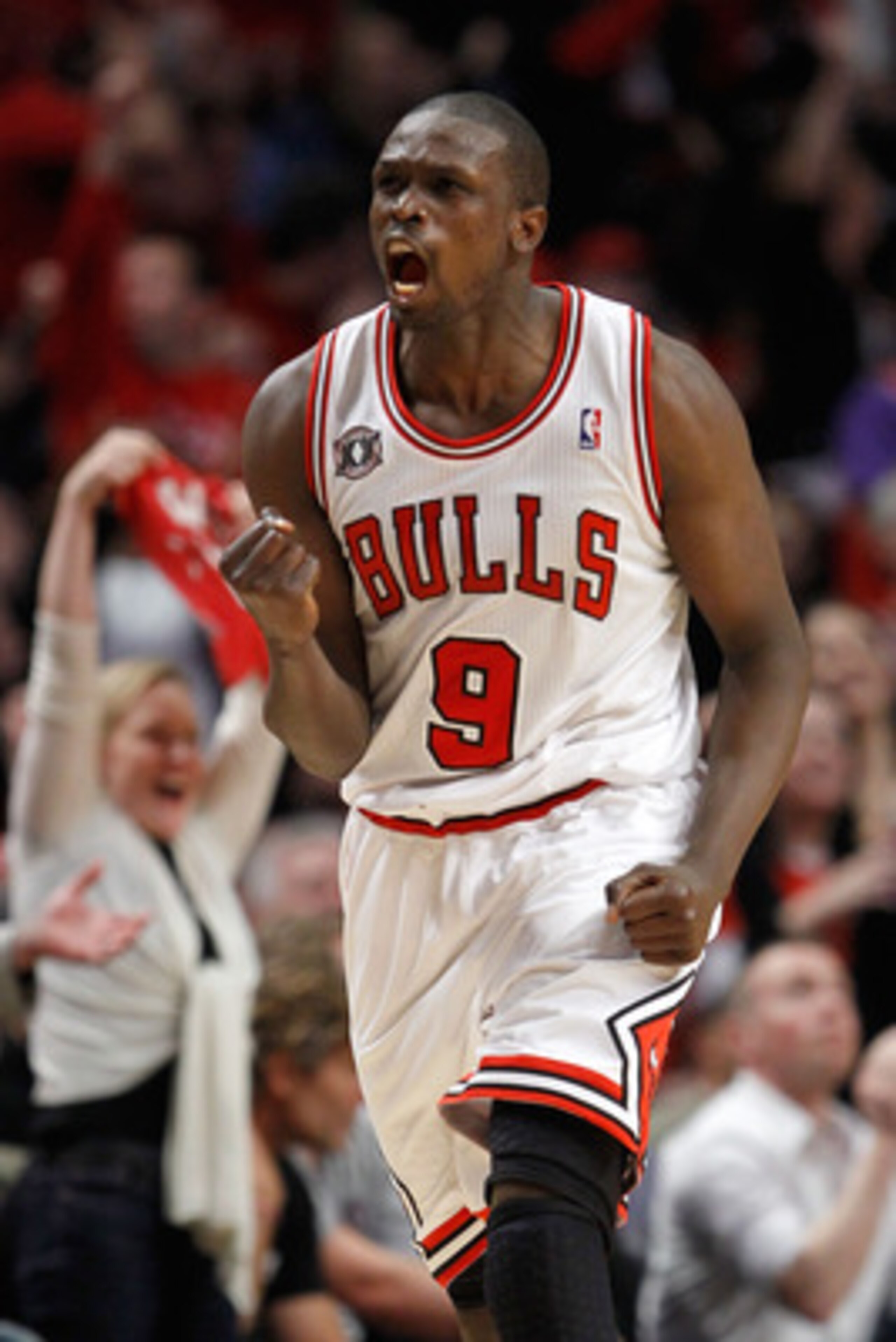 CHICAGO, IL - MAY 15:  Luol Deng #9 of the Chicago Bulls reacts against the Miami Heat in Game One of the Eastern Conference Finals during the 2011 NBA Playoffs on May 15, 2011 at the United Center in Chicago, Illinois. NOTE TO USER: User expressly acknow