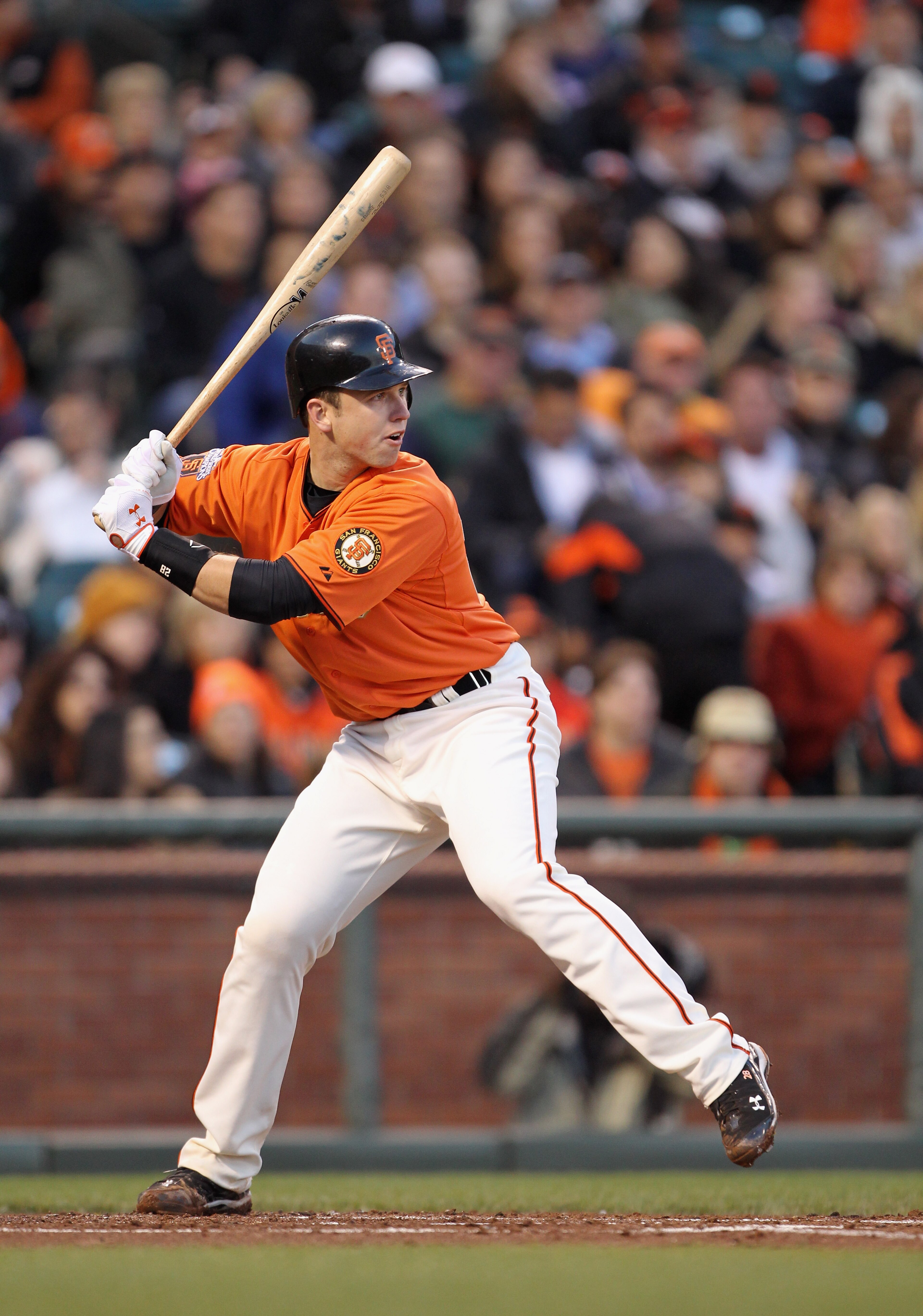 SAN FRANCISCO, CA - APRIL 22:  Buster Posey #28 of the San Francisco Giants in action against the Atlanta Braves at AT&T Park on April 22, 2011 in San Francisco, California.  (Photo by Ezra Shaw/Getty Images)