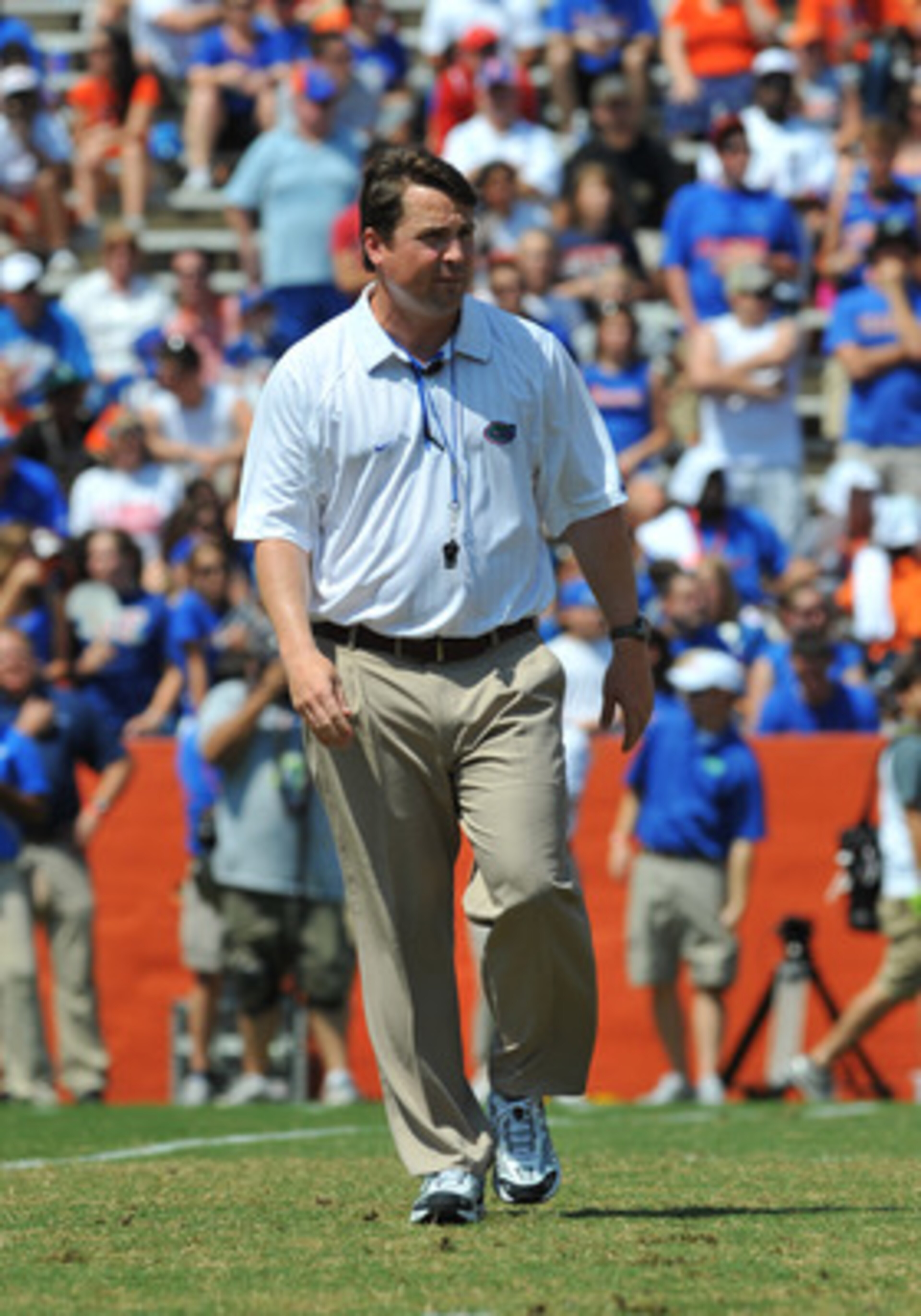 GAINESVILLE, FL - APRIL 9:  Coach Will Muschamp of the Florida Gators directs play during the Orange and Blue spring football game April 9, 2011 at Ben Hill Griffin Stadium in Gainesville, Florida.  (Photo by Al Messerschmidt/Getty Images)
