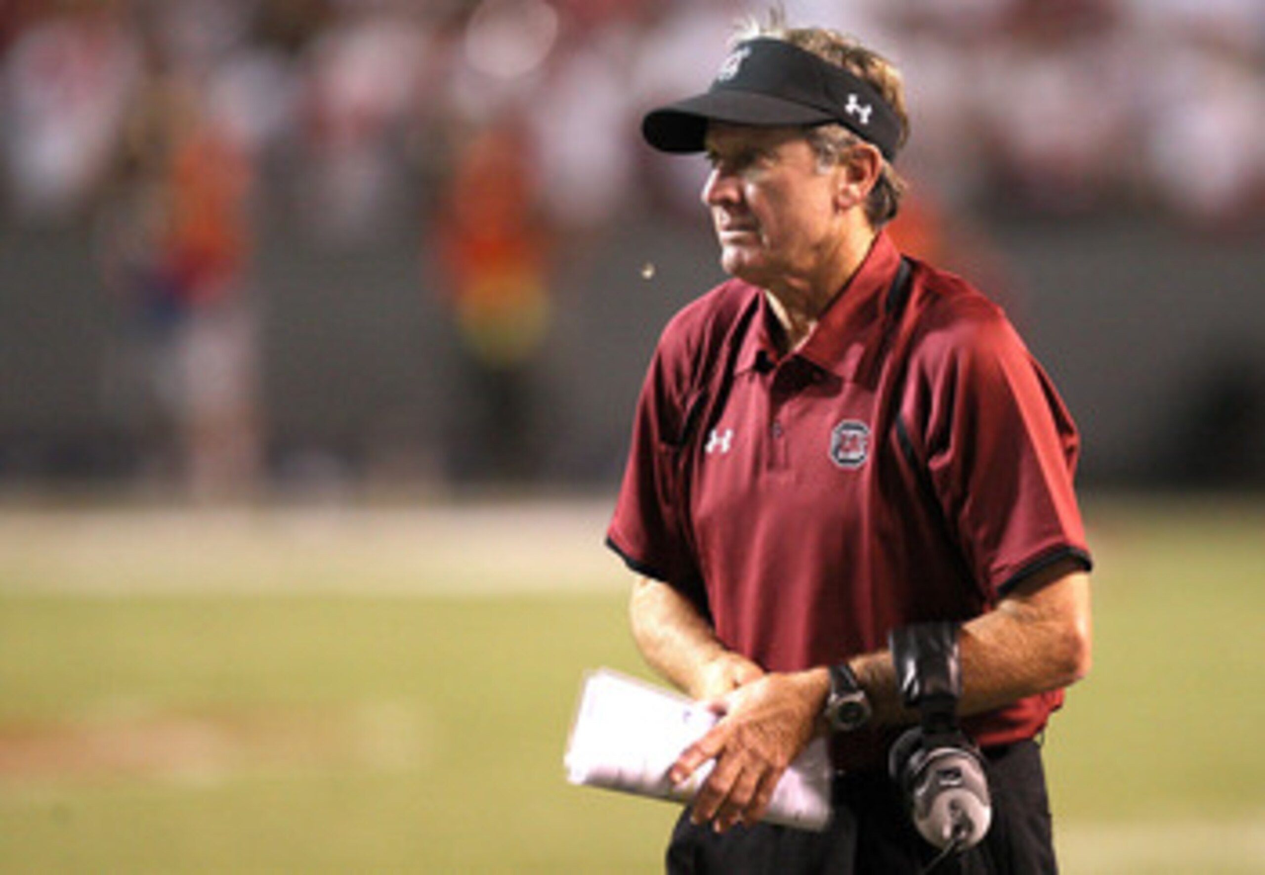 RALEIGH, NC - SEPTEMBER 03:  Head coach Steve Spurrier of the South Carolina Gamecocks watches on from the sidelines against the North Carolina State Wolfpack during their game at Carter-Finley Stadium on September 3, 2009 in Raleigh, North Carolina.  (Ph