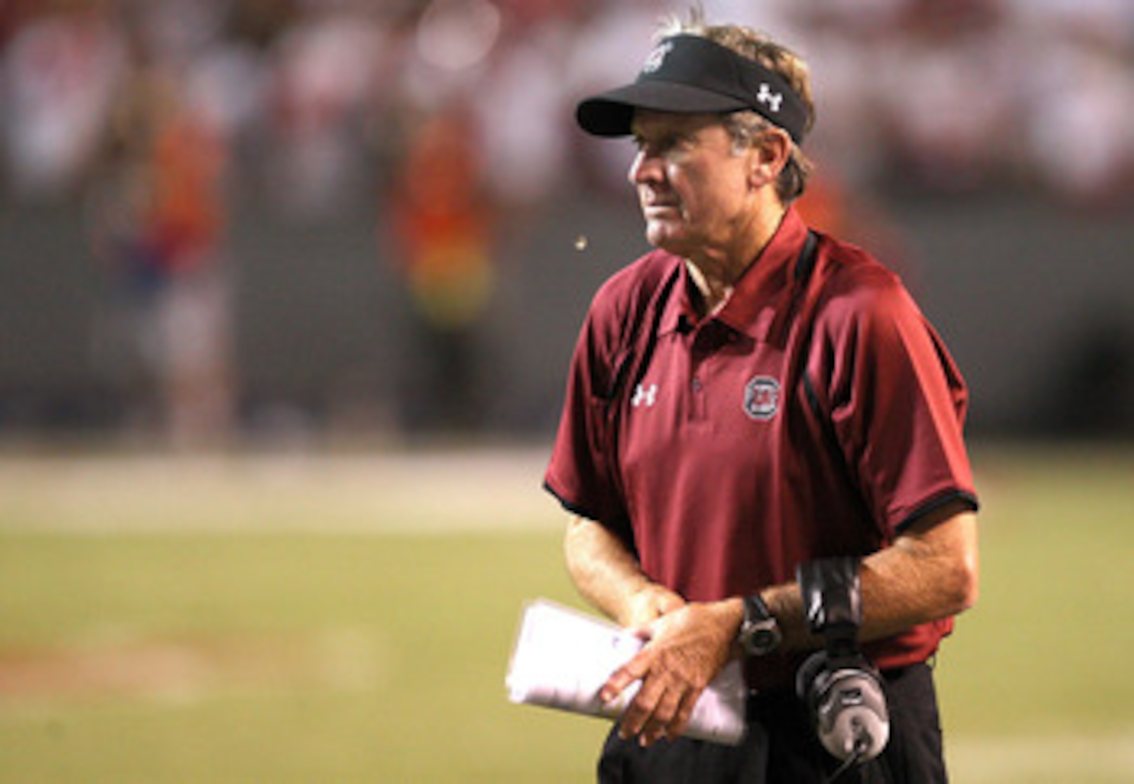 RALEIGH, NC - SEPTEMBER 03:  Head coach Steve Spurrier of the South Carolina Gamecocks watches on from the sidelines against the North Carolina State Wolfpack during their game at Carter-Finley Stadium on September 3, 2009 in Raleigh, North Carolina.  (Ph