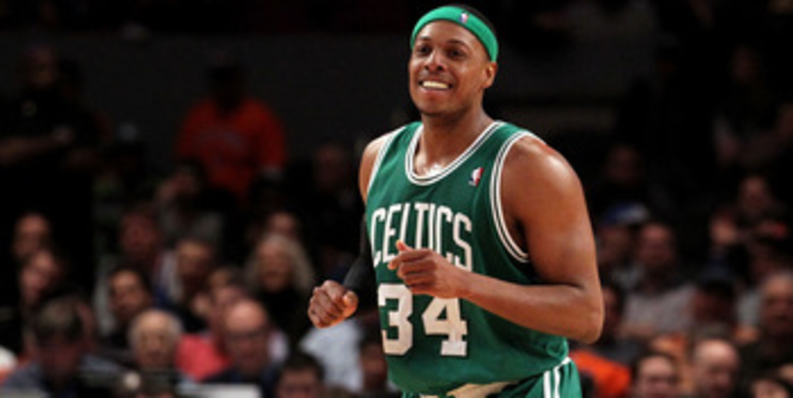 NEW YORK, NY - APRIL 22:  Paul Pierce #34 of the Boston Celtics reacts against the New York Knicks in Game Three of the Eastern Conference Quarterfinals in the 2011 NBA Playoffs on April 22, 2011 at Madison Square Garden in New York City.  NOTE TO USER: U