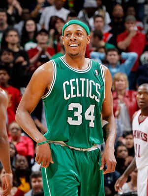ATLANTA, GA - APRIL 01:  Paul Pierce #34 of the Boston Celtics against the Atlanta Hawks at Philips Arena on April 1, 2011 in Atlanta, Georgia.  NOTE TO USER: User expressly acknowledges and agrees that, by downloading and/or using this Photograph, user i