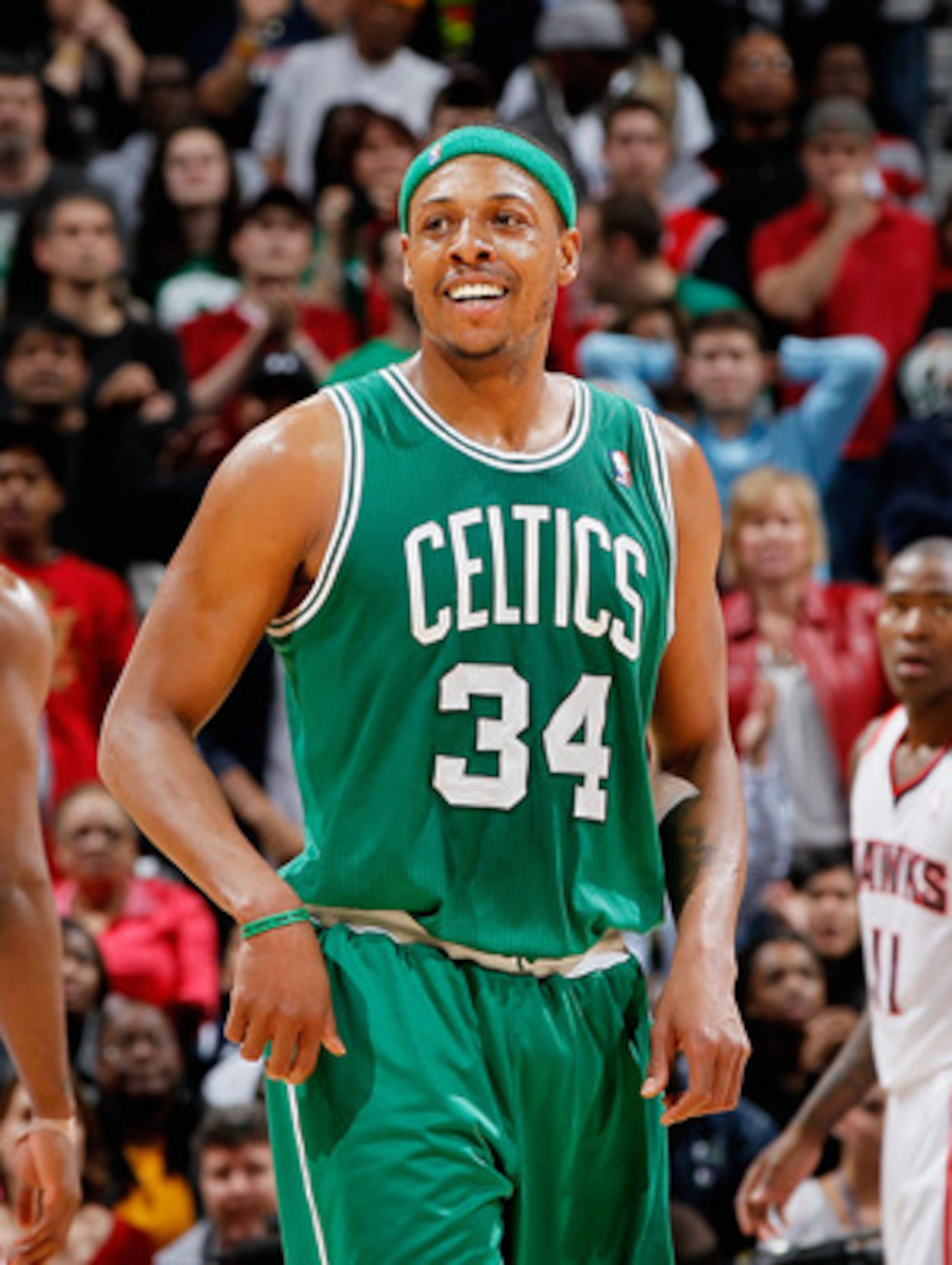 ATLANTA, GA - APRIL 01:  Paul Pierce #34 of the Boston Celtics against the Atlanta Hawks at Philips Arena on April 1, 2011 in Atlanta, Georgia.  NOTE TO USER: User expressly acknowledges and agrees that, by downloading and/or using this Photograph, user i