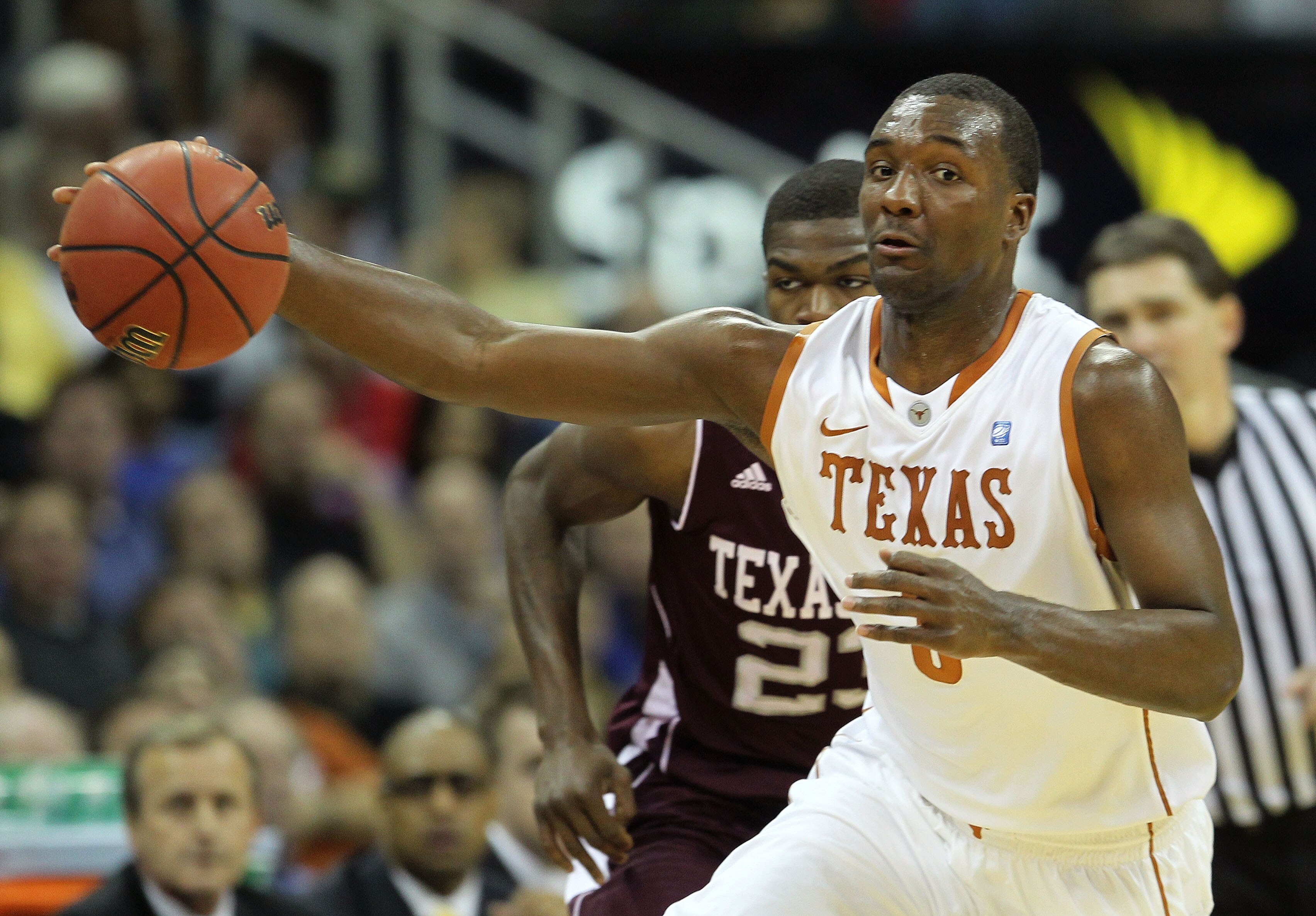 KANSAS CITY, MO - MARCH 11:  Jordan Hamilton #3 of the Texas Longhorns controls the ball during their semifinal game against the Texas A&M Aggies in the 2011 Phillips 66 Big 12 Men's Basketball Tournament at Sprint Center on March 11, 2011 in Kansas City,