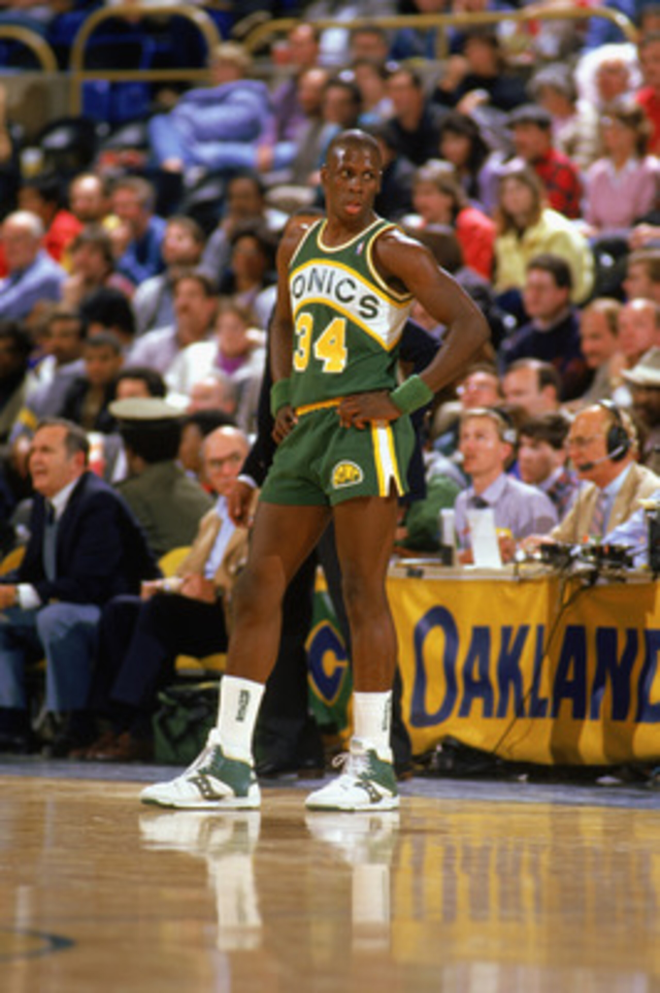 OAKLAND, CA - 1988: Xavier McDaniel #3 of the Seattle Supersonics waits for play in a game against the Golden State Warriors during the 1987-1988 NBA season at The Oakland/Alameda County Coliseum Arena in Oakland, California. (Photo by Otto Greule Jr/Ge OAKLAND, CA - 1988: Xavier McDaniel #3 of the Seattle Supersonics waits for play in a game against the Golden State Warriors during the 1987-1988 NBA season at The Oakland/Alameda County Coliseum Arena in Oakland, California. (Photo by Otto Greule Jr/Ge