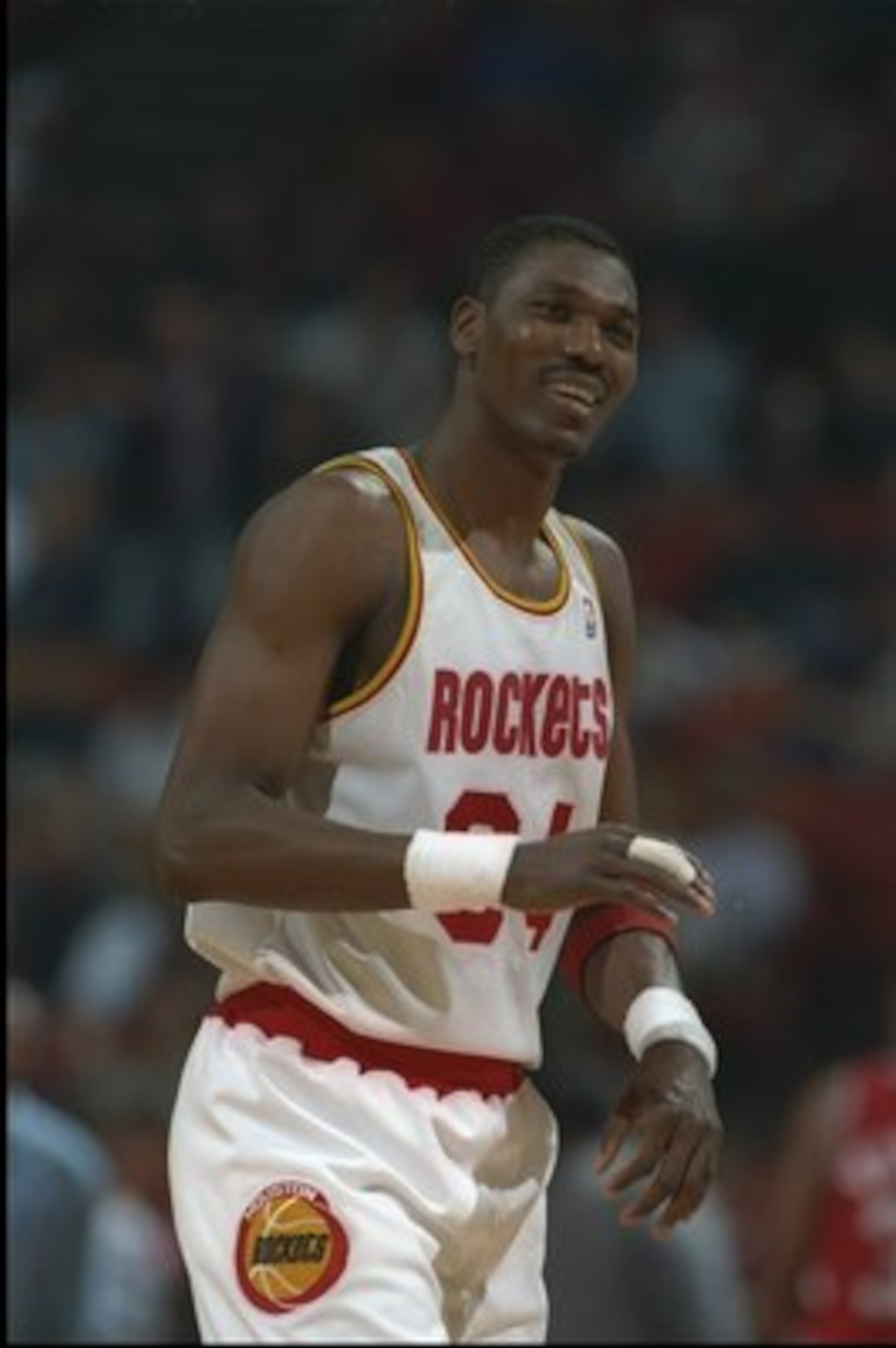 14 Jun 1995: Center Hakeen Olajuwon of the Houston Rockets celebrates during a Finals game against the Orlando Magic at The Summit in Houston, Texas. The Rockets won the game, 113-101. Mandatory Credit: ALLSPORT USA /Allsport Mandatory Credit: ALLSPORT 14 Jun 1995: Center Hakeen Olajuwon of the Houston Rockets celebrates during a Finals game against the Orlando Magic at The Summit in Houston, Texas. The Rockets won the game, 113-101. Mandatory Credit: ALLSPORT USA /Allsport Mandatory Credit: ALLSPORT