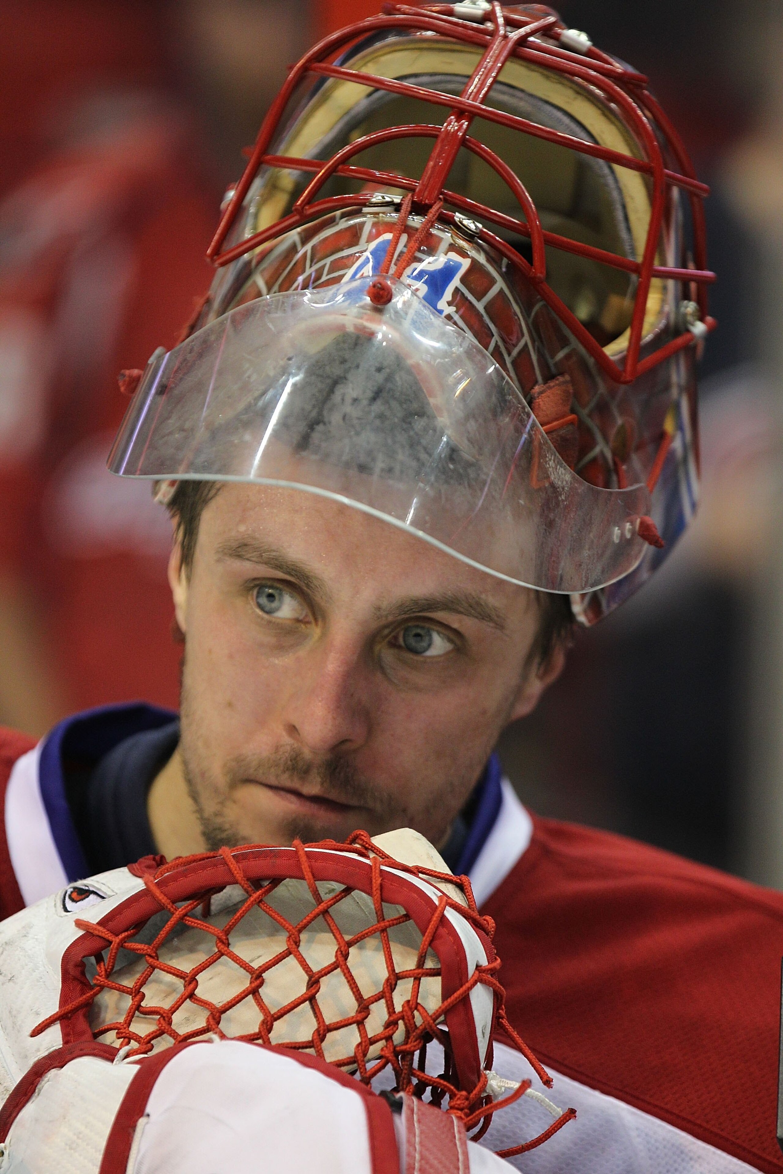 WASHINGTON - APRIL 28:  Jaroslav Halak #41 of the Montreal Canadiens is interviewed following his 2-1 series clinching victory over the Washington Capitals  in Game Seven of the Eastern Conference Quarterfinals during the 2010 NHL Stanley Cup Playoffs at