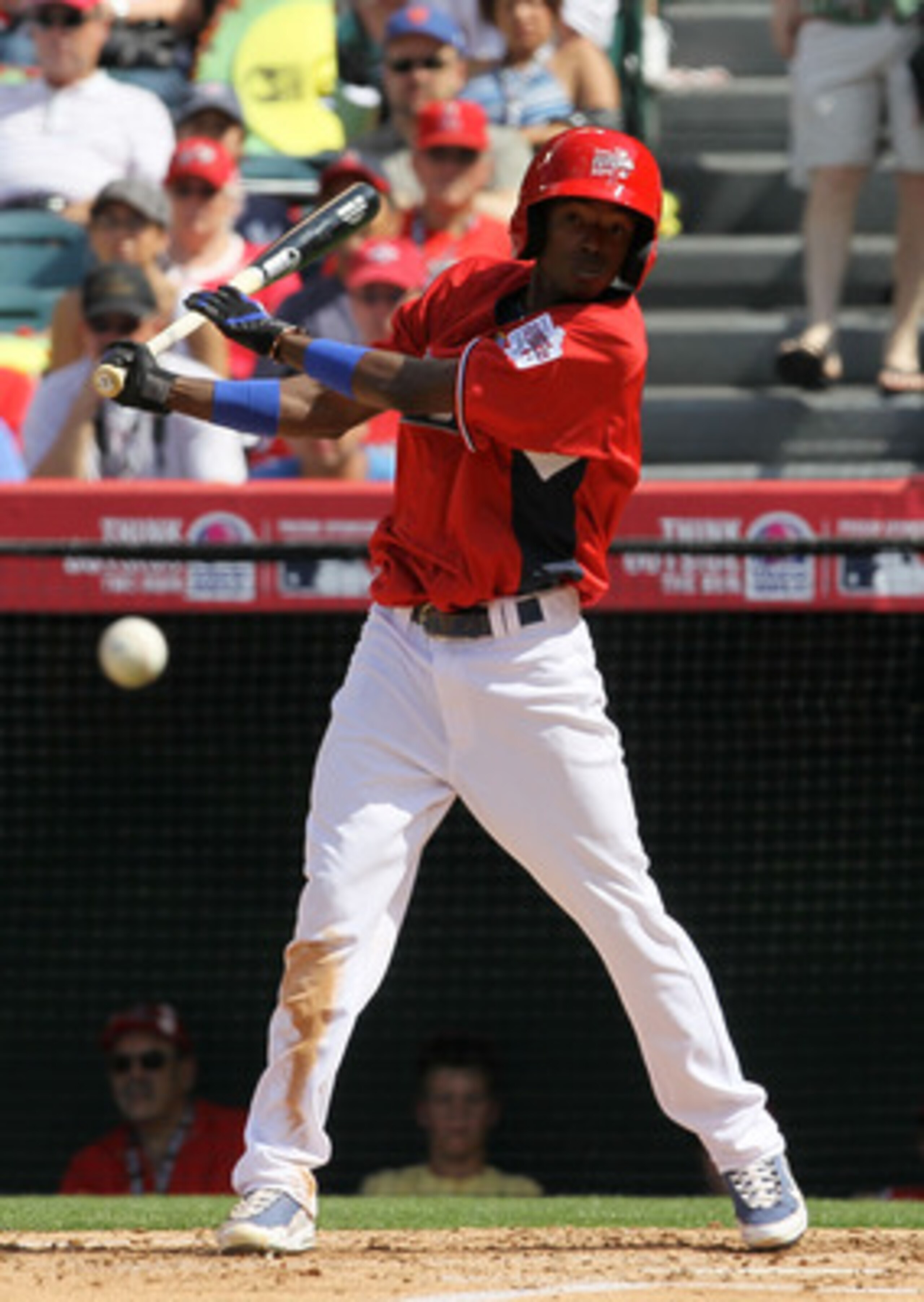ANAHEIM, CA - JULY 11:  U.S. Futures All-Star Desmond Jennings #15 of the Tampa Bay Rays flys out during the 2010 XM All-Star Futures Game at Angel Stadium of Anaheim on July 11, 2010 in Anaheim, California.  (Photo by Stephen Dunn/Getty Images)