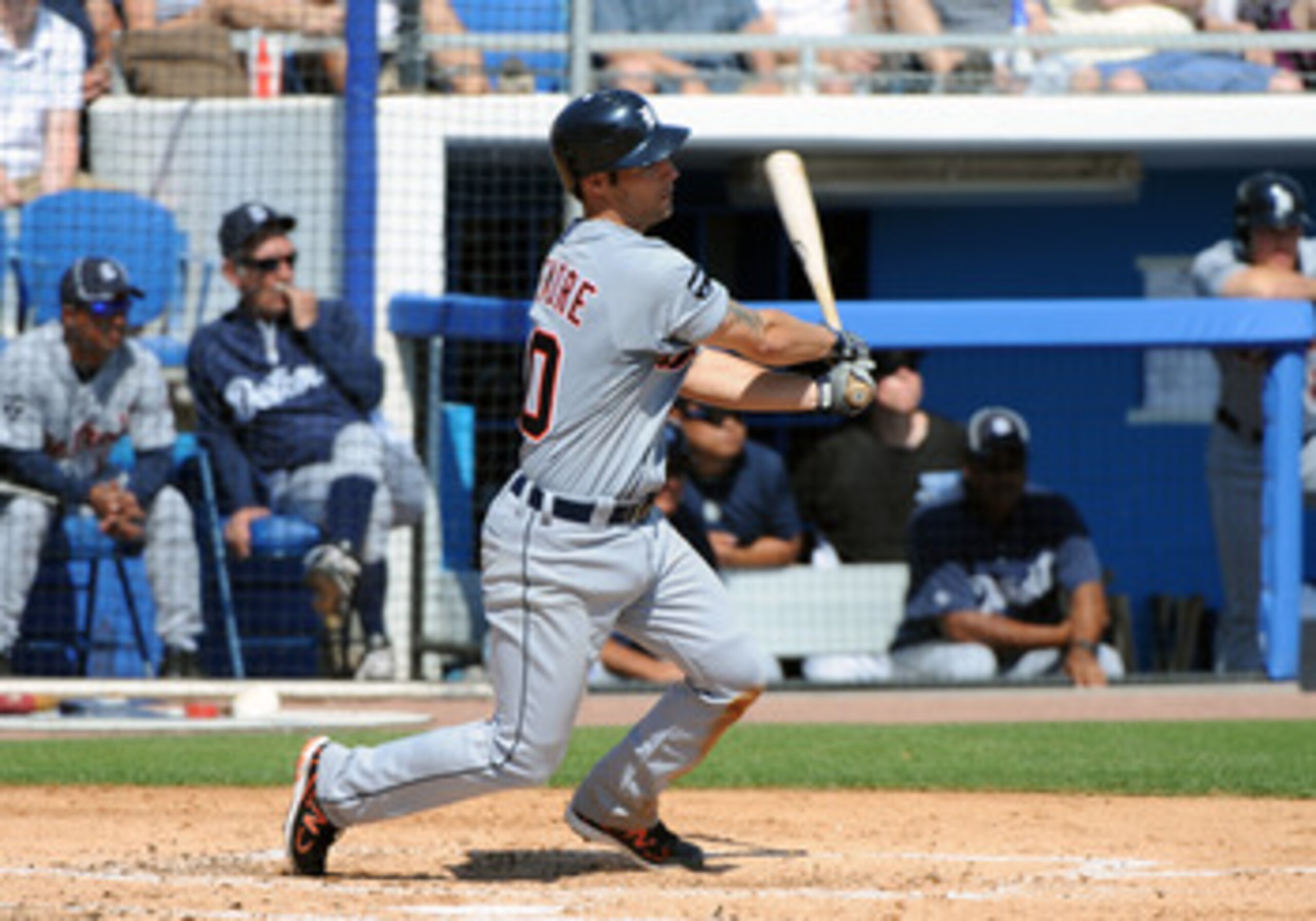 DUNEDIN, FL - FEBRUARY 26:  Infielder Scott Sizemore #20 of the Detroit Tigers bats against the Toronto Blue Jays February 26, 2011 at Florida Auto Exchange Stadium in Dunedin, Florida.  (Photo by Al Messerschmidt/Getty Images)
