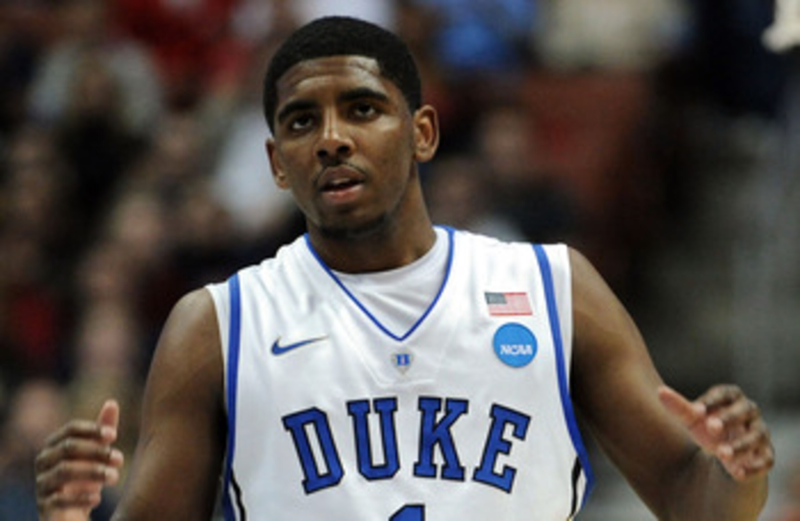 ANAHEIM, CA - MARCH 24:  Kyrie Irving #1 of the Duke Blue Devils looks on against the Arizona Wildcats during the west regional semifinal of the 2011 NCAA men's basketball tournament at the Honda Center on March 24, 2011 in Anaheim, California.  (Photo by