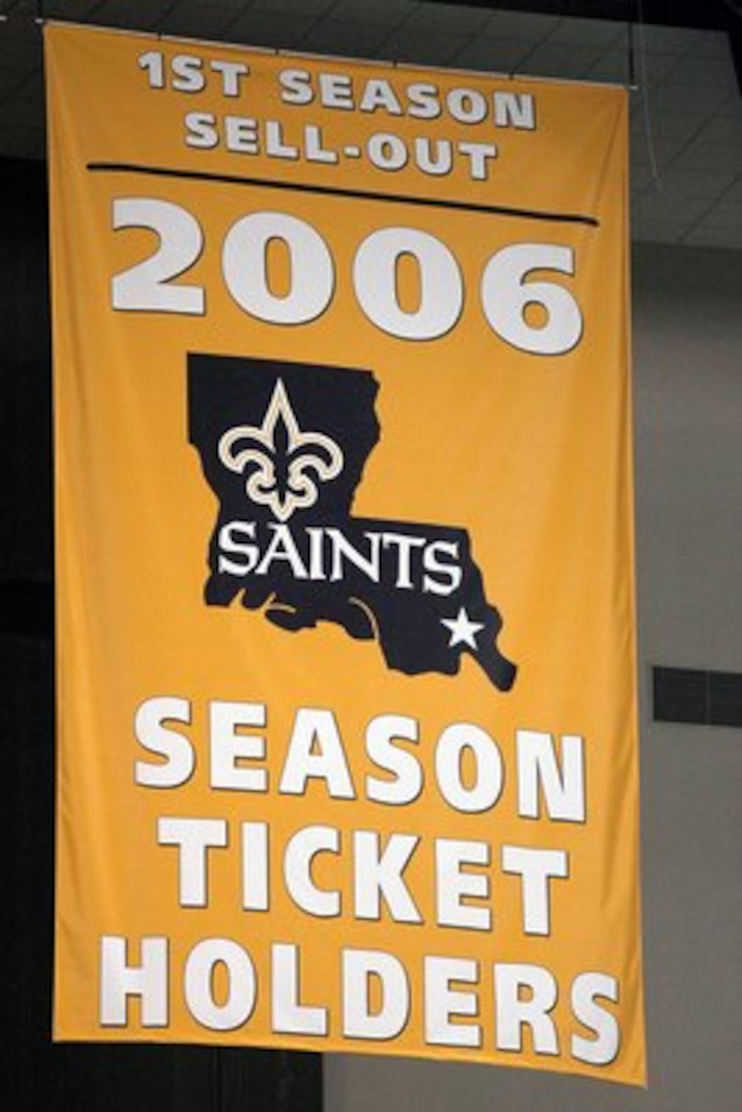 NEW ORLEANS - JANUARY 13:  A banner reading '1st Season Sell-Out 2006 Season Ticket Holders' is unveiled before the NFC divisional playoff game between the Philadelphia Eagles and the New Orleans Saints at the Superdome on January 13, 2007 in New Orleans,