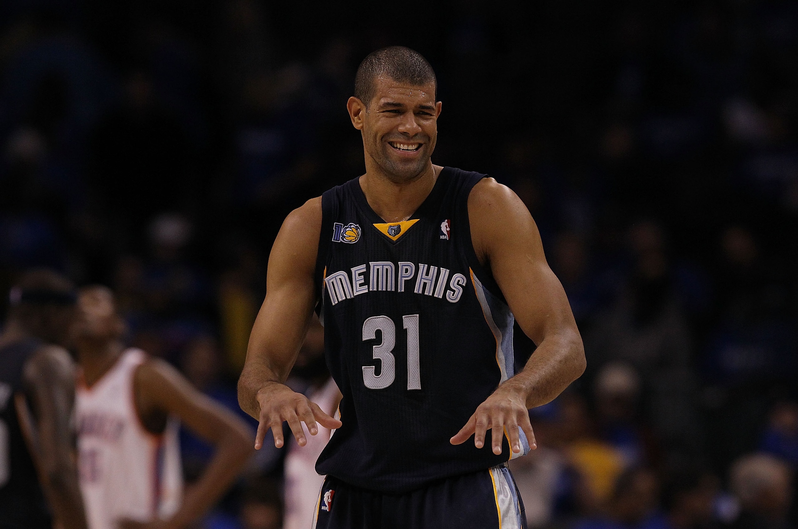 OKLAHOMA CITY, OK - MAY 01: Forward Shane Battier #31 of the Memphis Grizzlies reacts during a 114-101 win against the Oklahoma City Thunder in Game One of the Western Conference Semifinals in the 2011 NBA Playoffs on May 1, 2011 at Oklahoma City Arena i OKLAHOMA CITY, OK - MAY 01: Forward Shane Battier #31 of the Memphis Grizzlies reacts during a 114-101 win against the Oklahoma City Thunder in Game One of the Western Conference Semifinals in the 2011 NBA Playoffs on May 1, 2011 at Oklahoma City Arena i