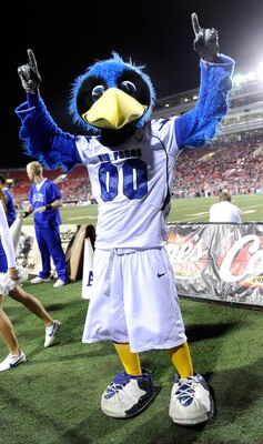 LAS VEGAS - NOVEMBER 18:  The Air Force Falcons mascot The Bird performs during the team's game against the UNLV Rebels at Sam Boyd Stadium November 18, 2010 in Las Vegas, Nevada. Air Force won 35-20.  (Photo by Ethan Miller/Getty Images)