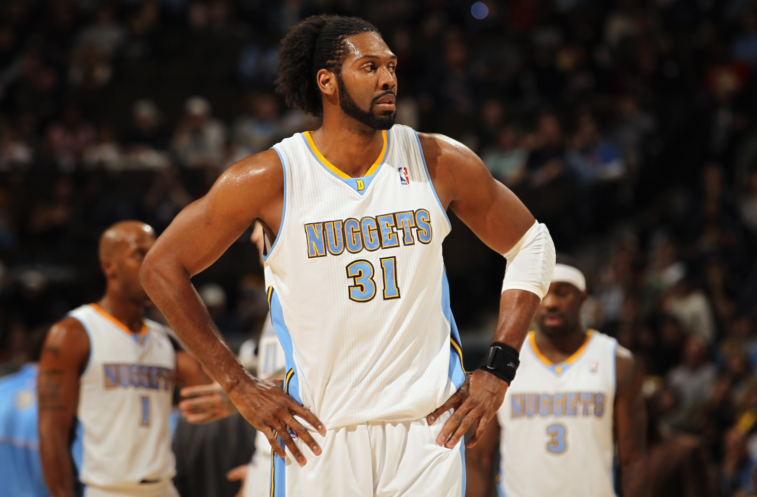 DENVER - DECEMBER 28: Nene #31 of the Denver Nuggets looks on during a break in the action against the Portland Trail Blazers at Pepsi Center on December 28, 2010 in Denver, Colorado. The Nuggets defeated the Blazers 95-77. NOTE TO USER: User expressly a DENVER - DECEMBER 28: Nene #31 of the Denver Nuggets looks on during a break in the action against the Portland Trail Blazers at Pepsi Center on December 28, 2010 in Denver, Colorado. The Nuggets defeated the Blazers 95-77. NOTE TO USER: User expressly a